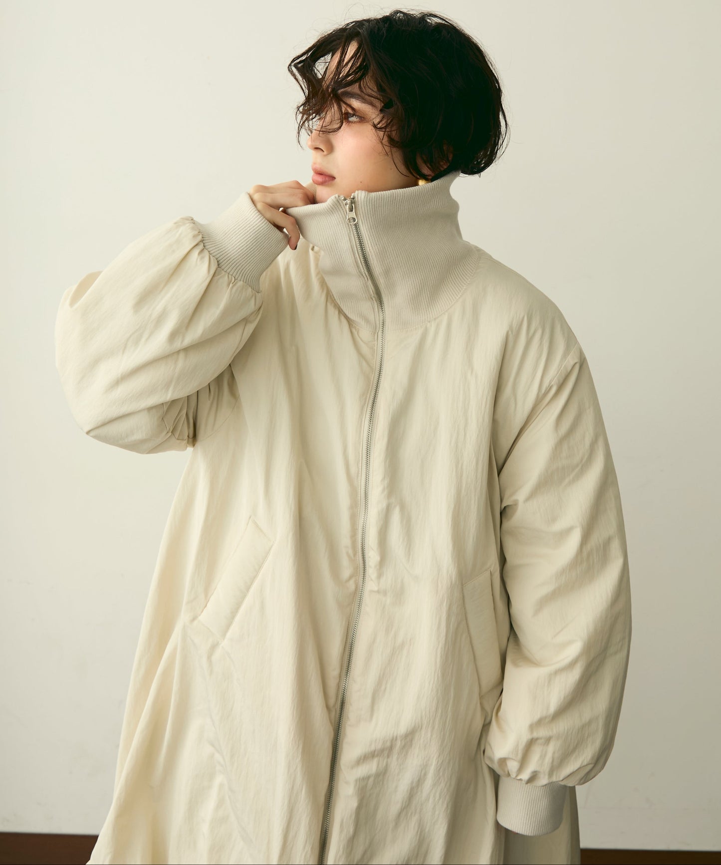 T/Nタフタ中わたバルーンリブコート