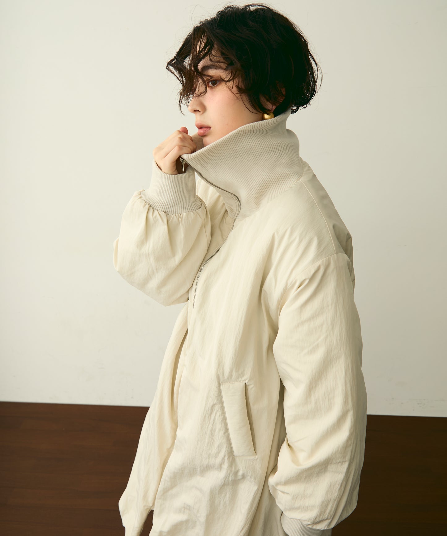 T/Nタフタ中わたバルーンリブコート