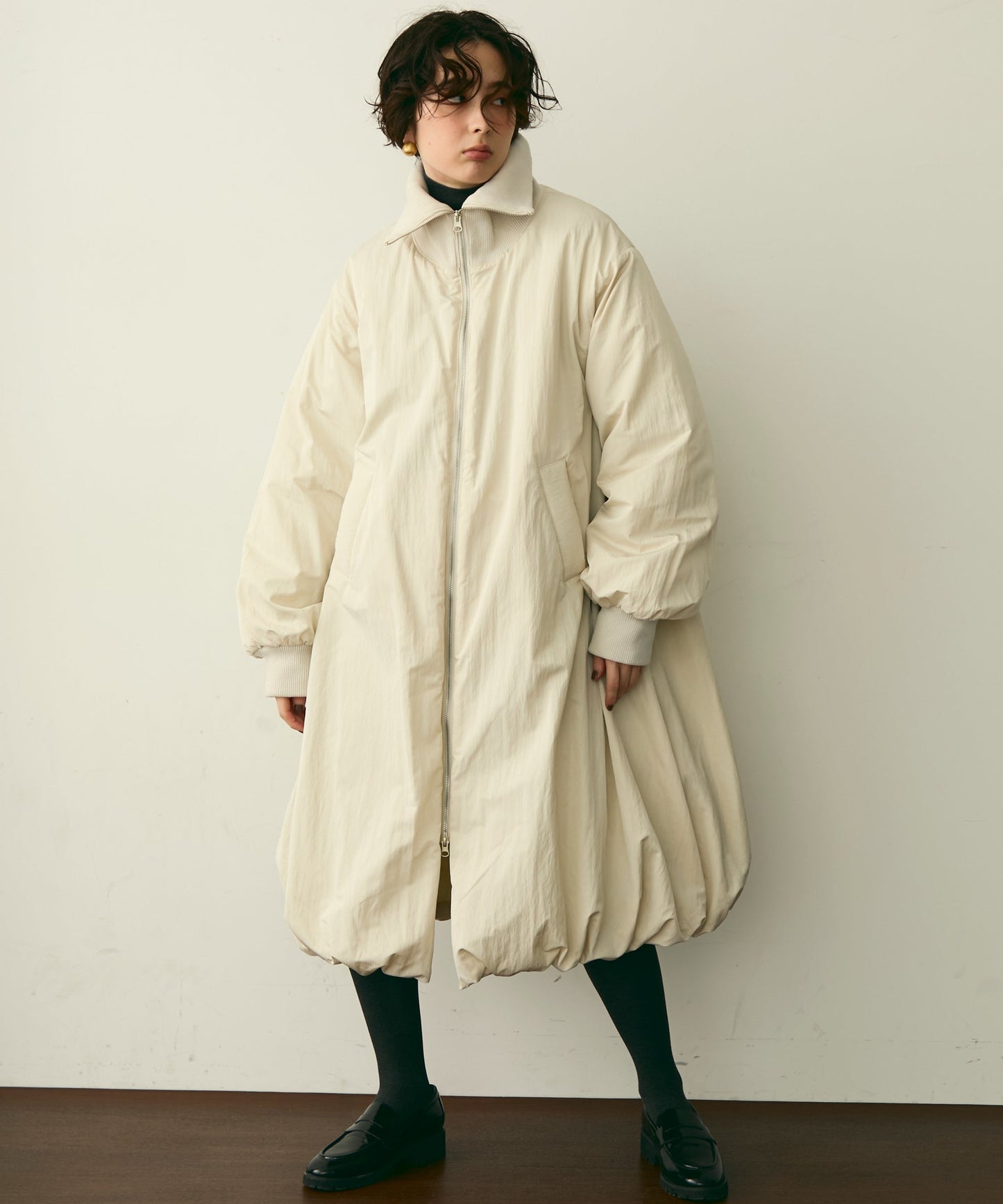 T/Nタフタ中わたバルーンリブコート