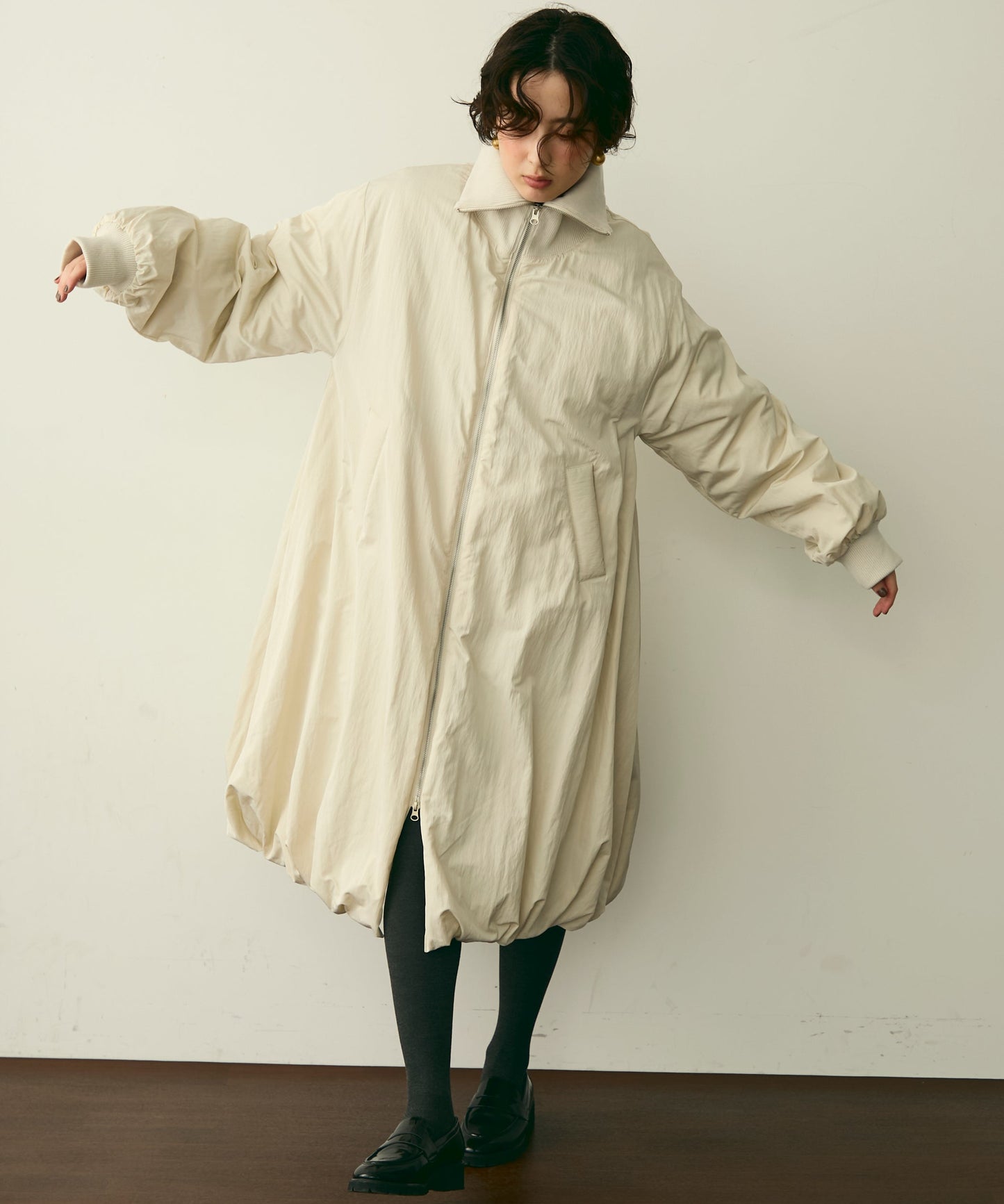 T/Nタフタ中わたバルーンリブコート