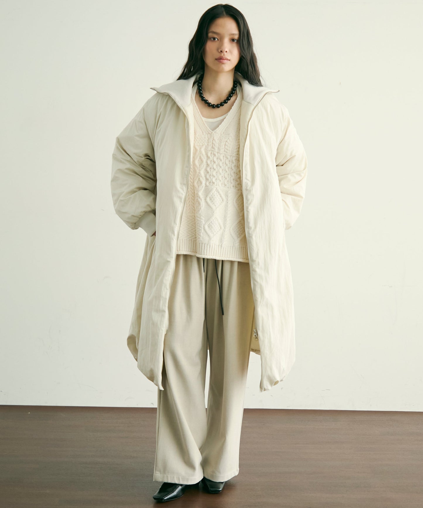 T/Nタフタ中わたバルーンリブコート