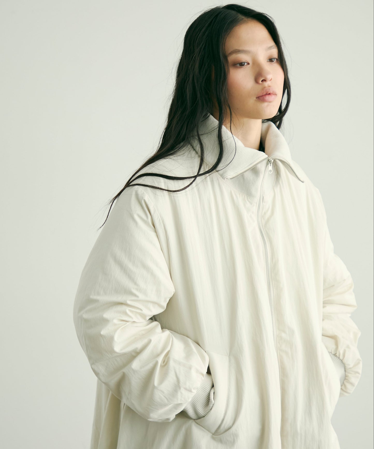 T/Nタフタ中わたバルーンリブコート