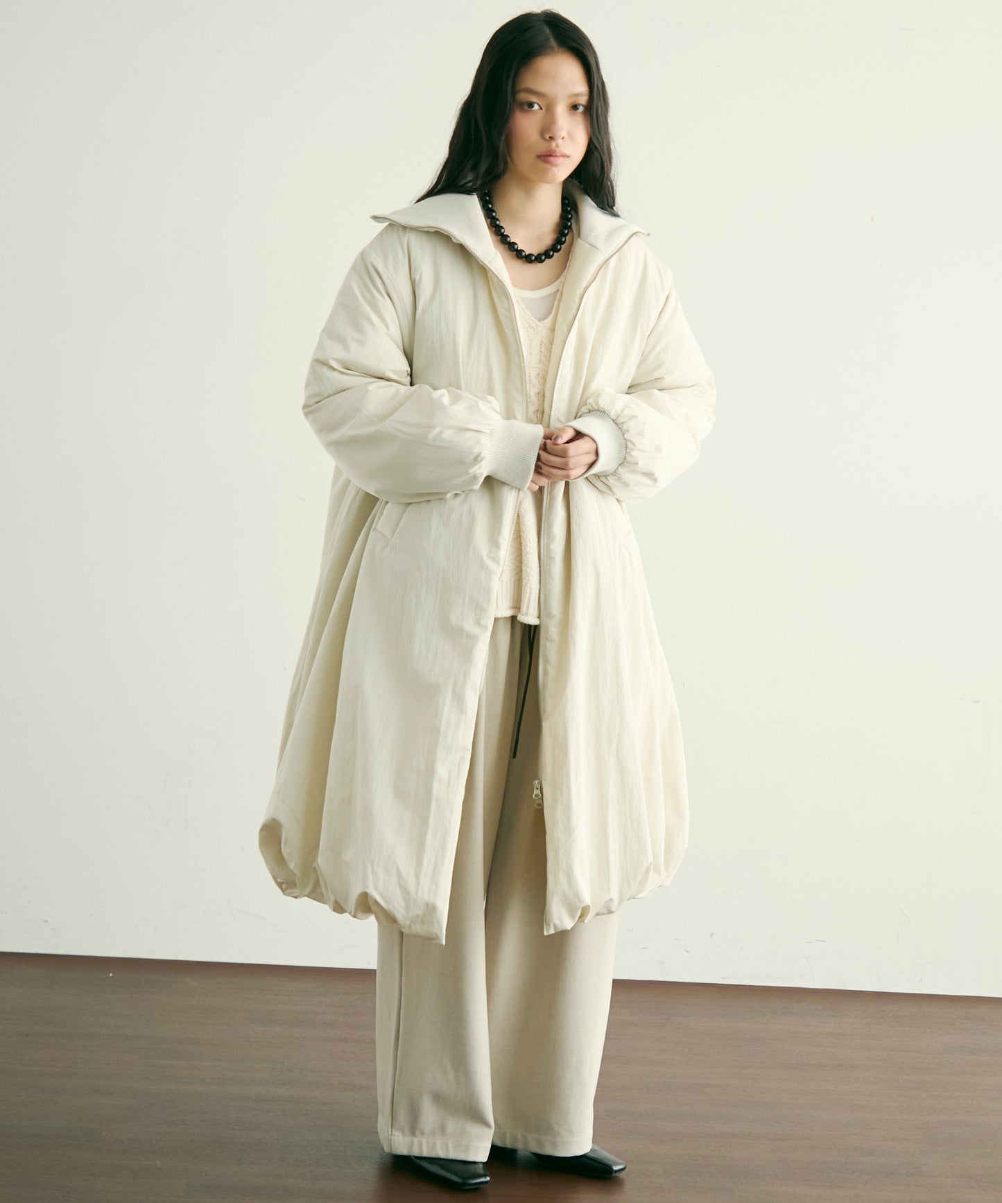 T/Nタフタ中わたバルーンリブコート