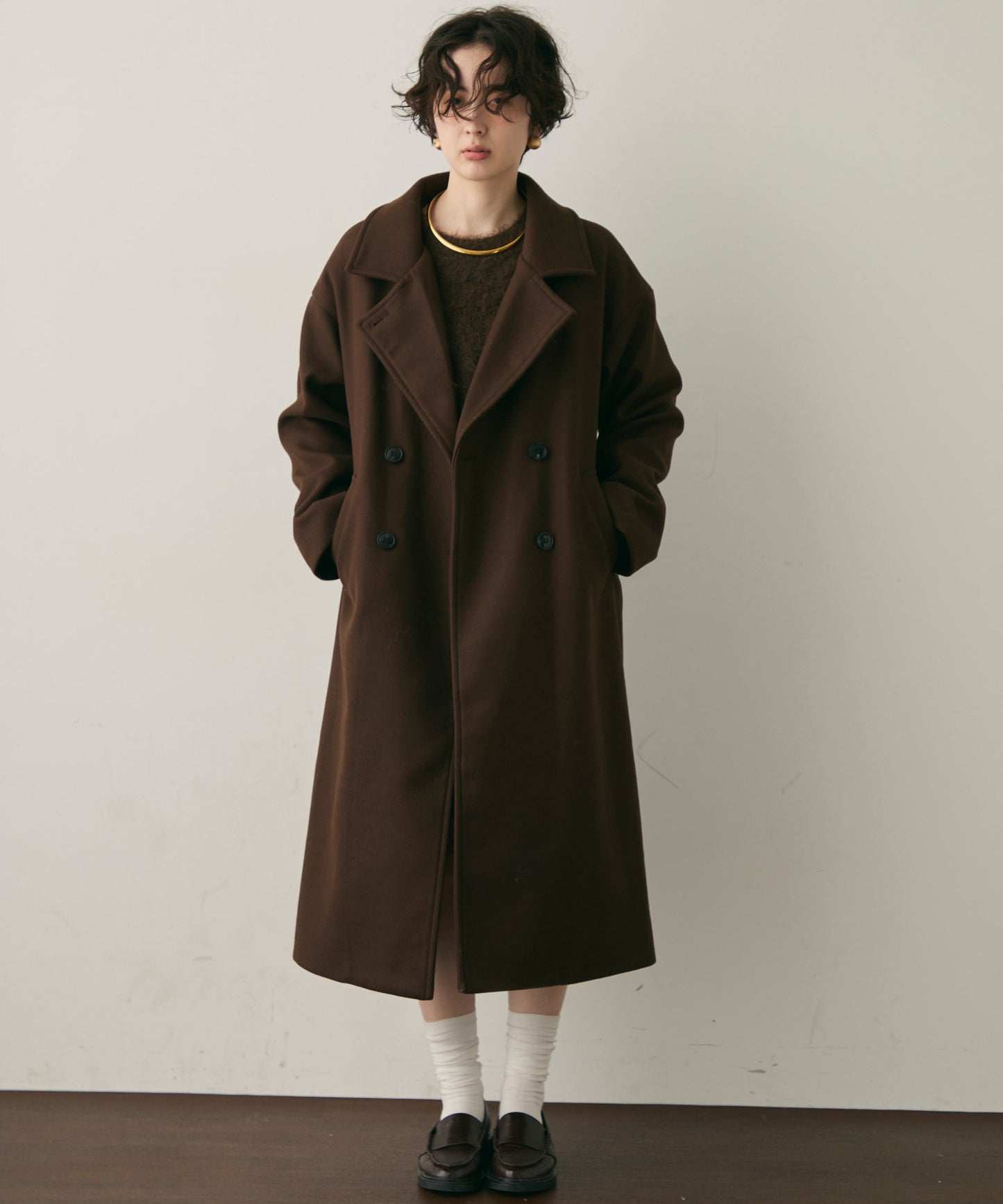 フェイクウールダブルロングコート