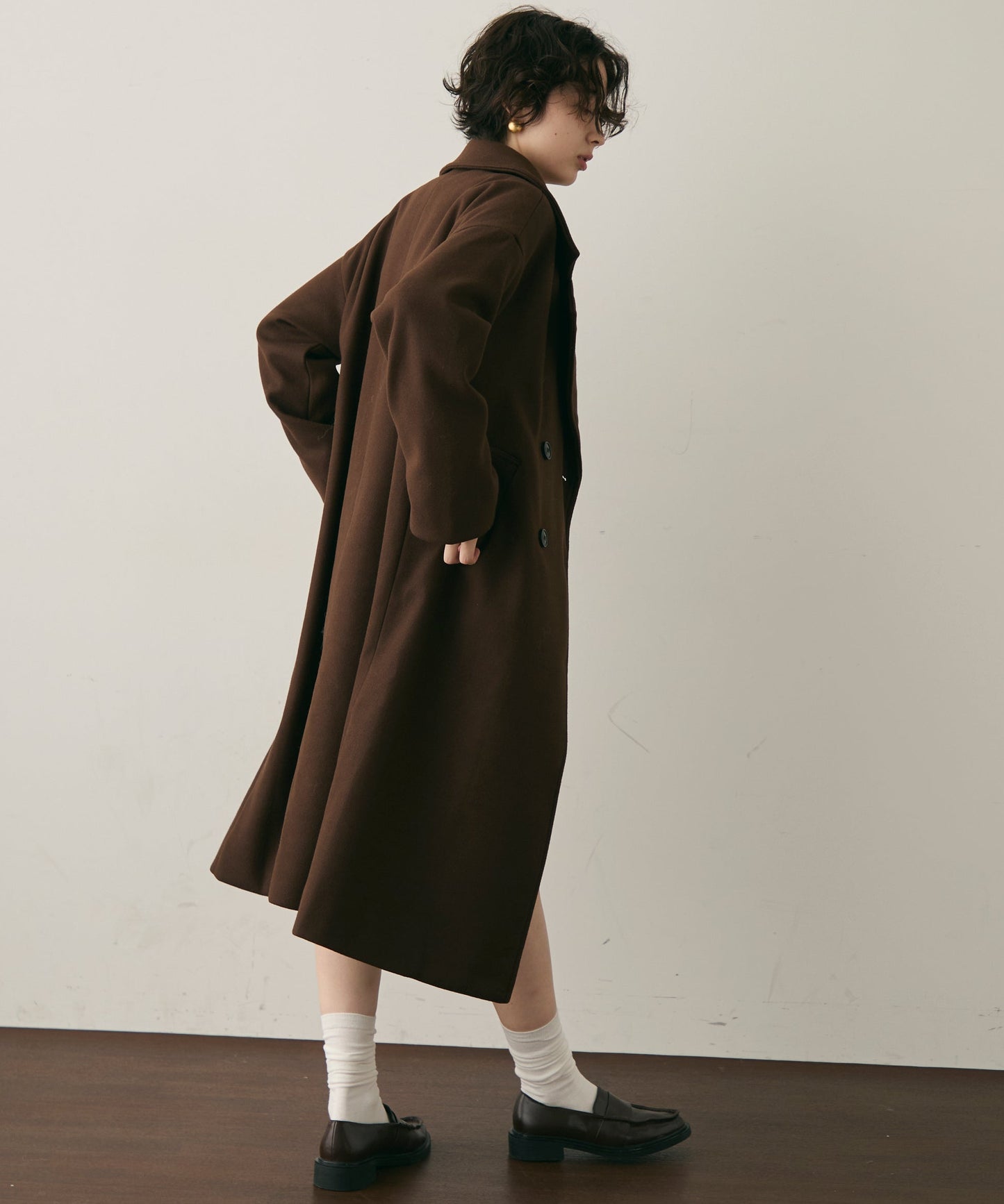 フェイクウールダブルロングコート