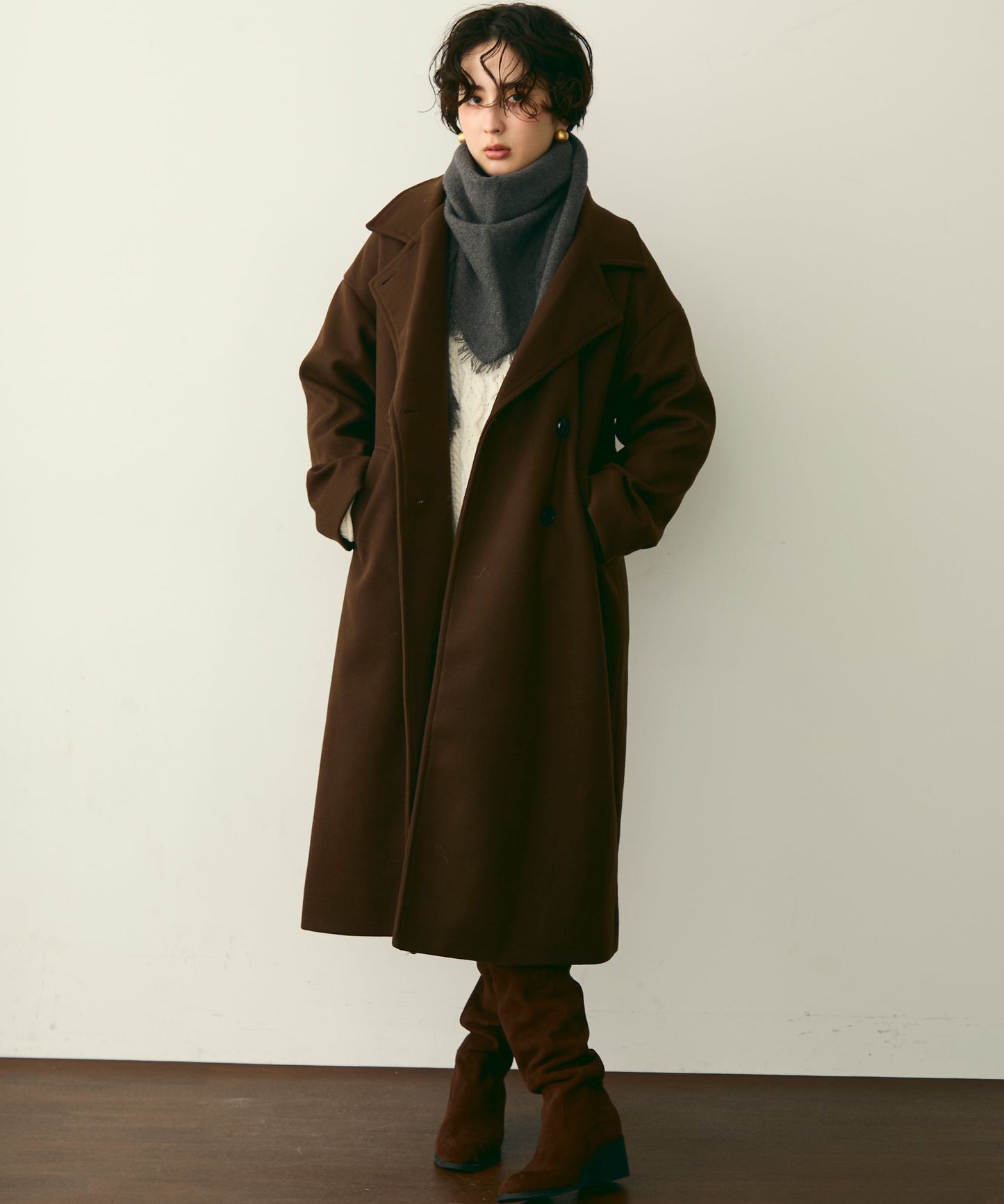 フェイクウールダブルロングコート