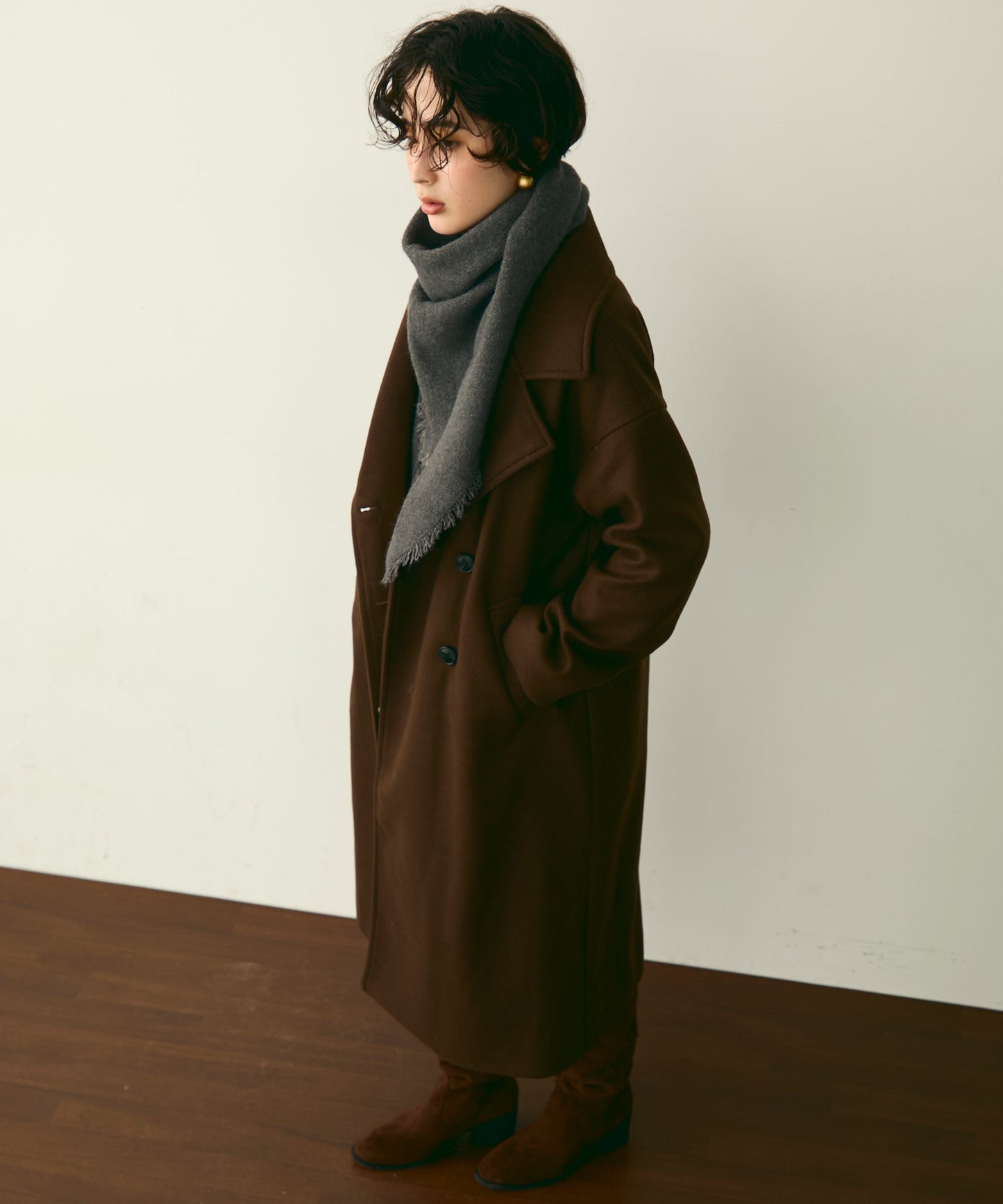 フェイクウールダブルロングコート