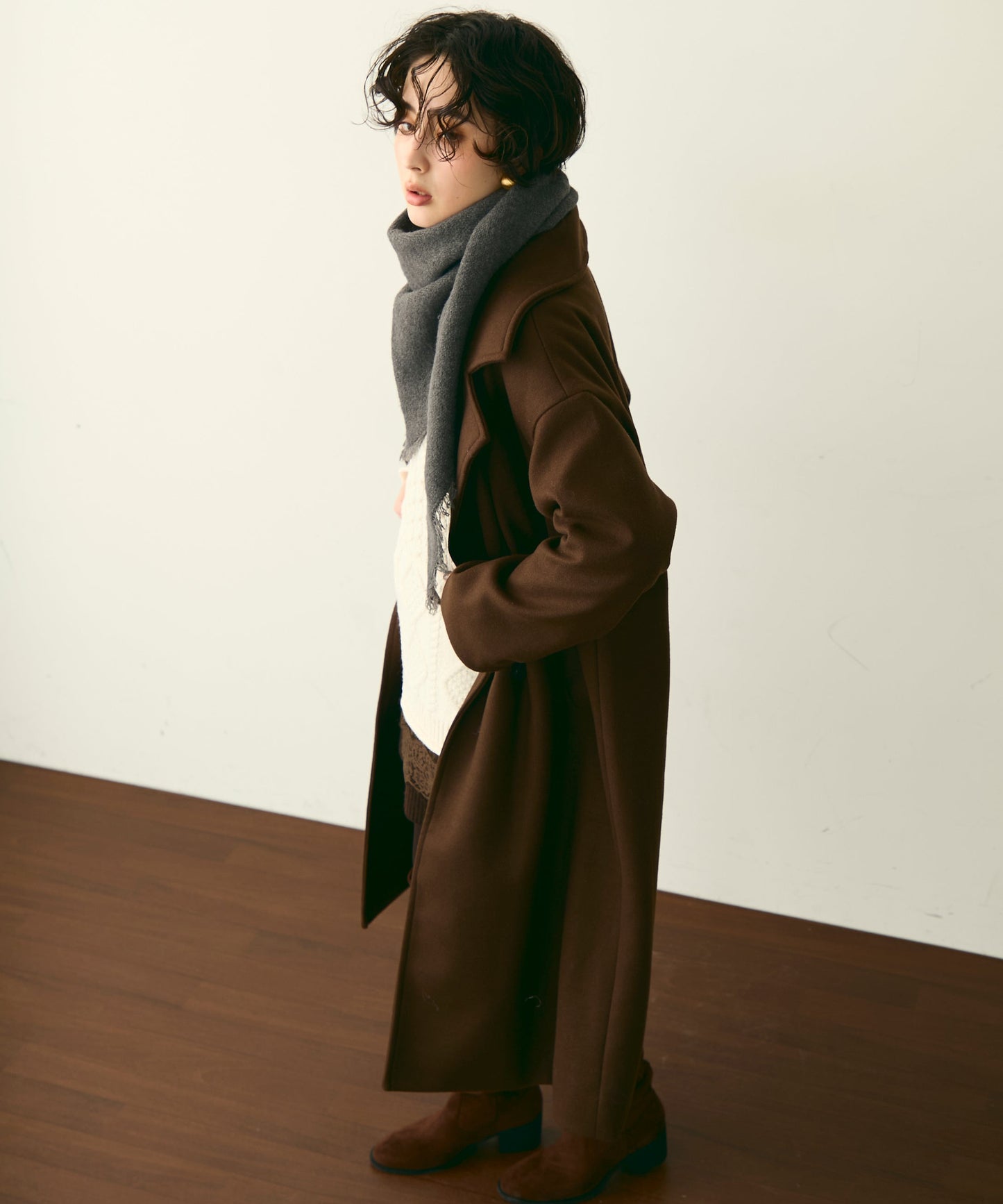 フェイクウールダブルロングコート