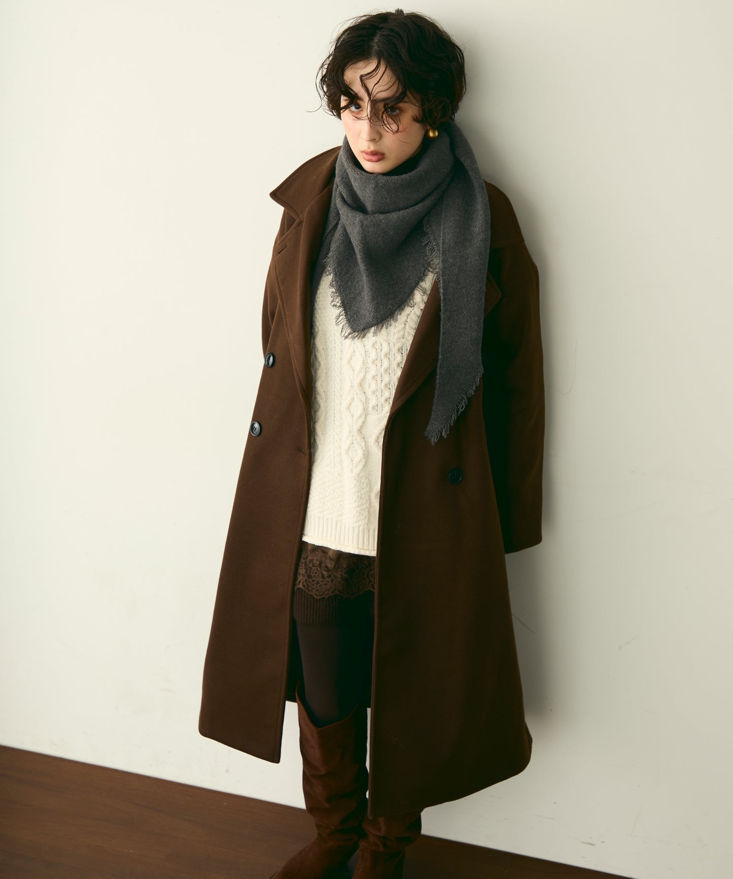 フェイクウールダブルロングコート