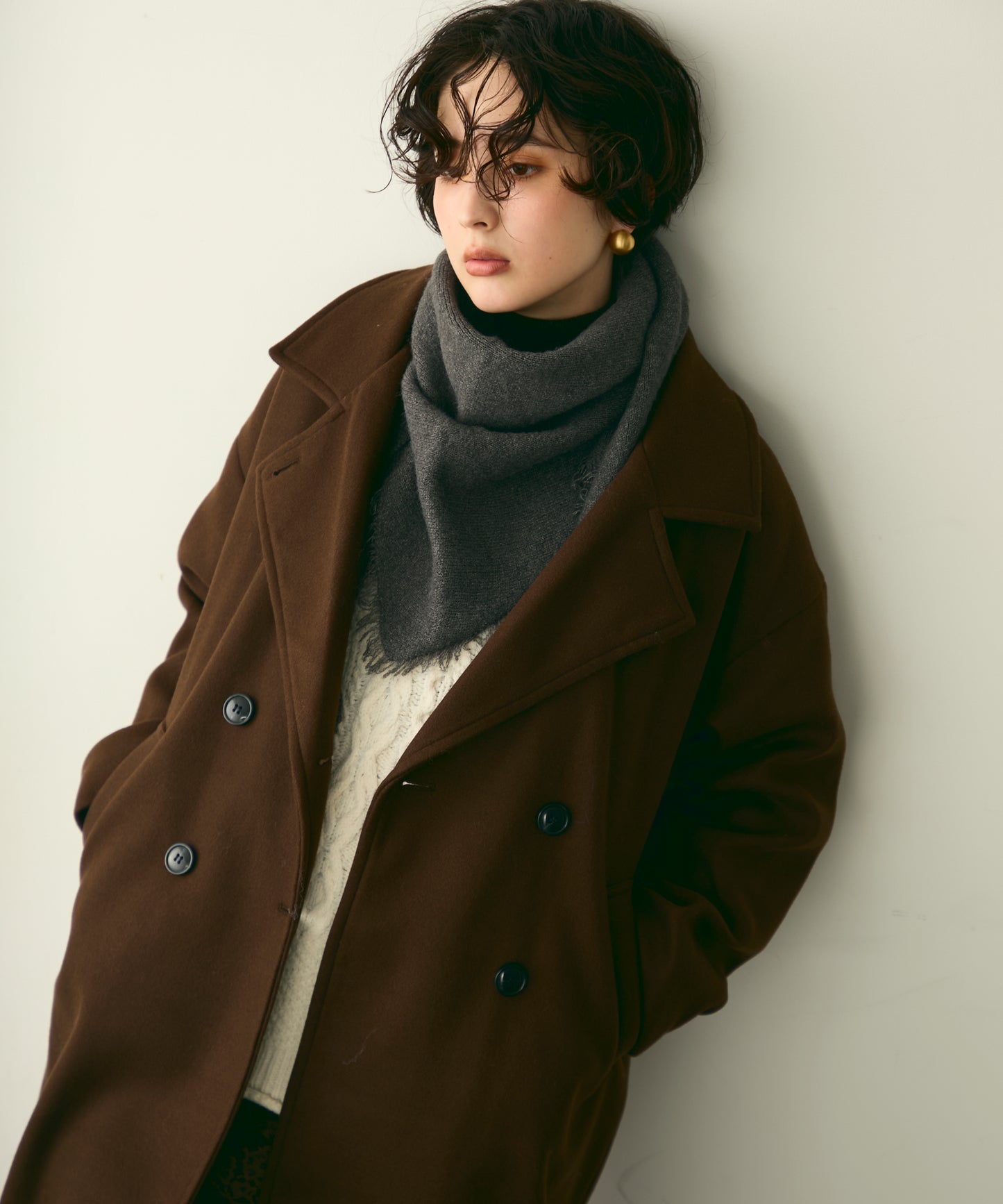 フェイクウールダブルロングコート