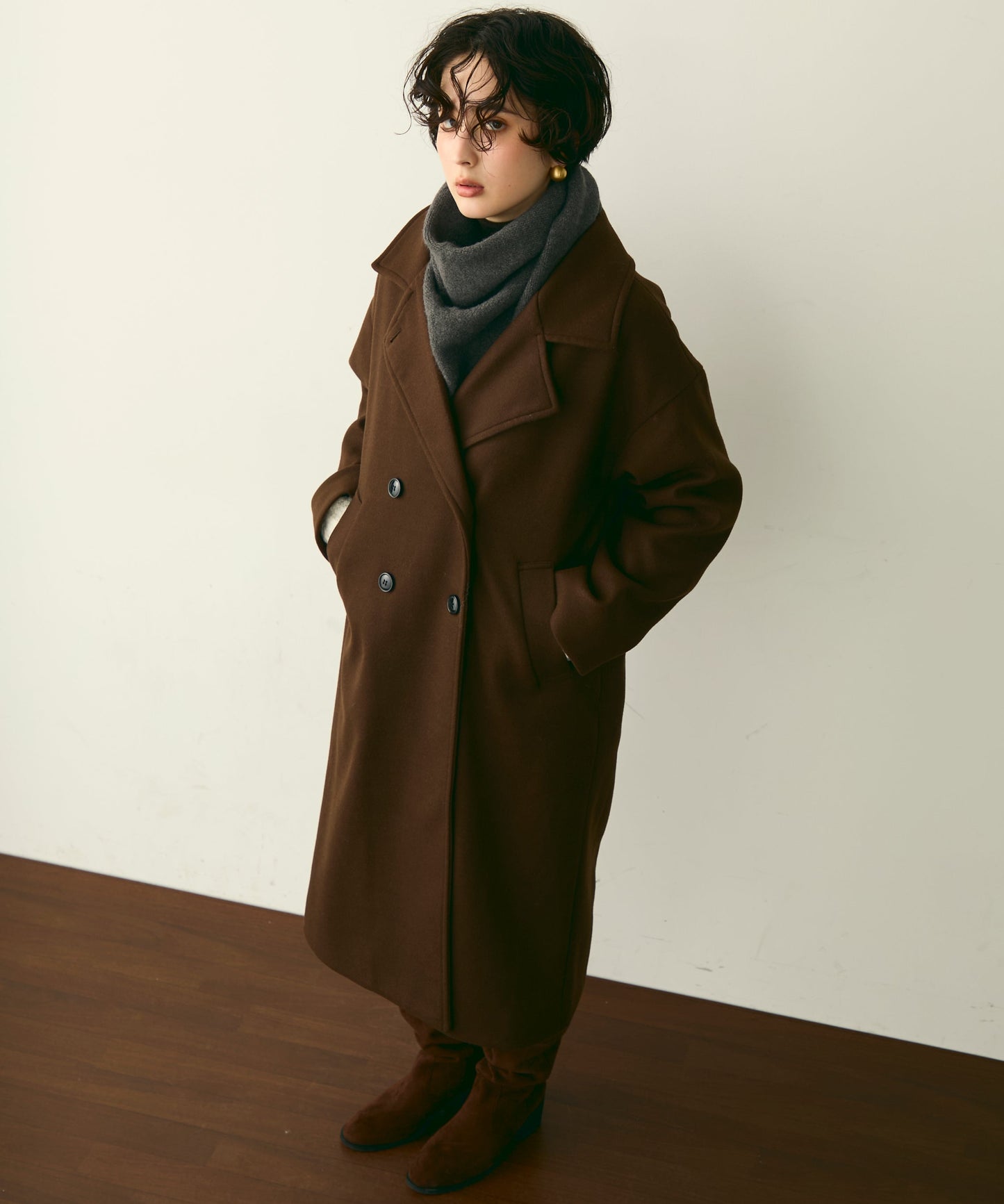 フェイクウールダブルロングコート