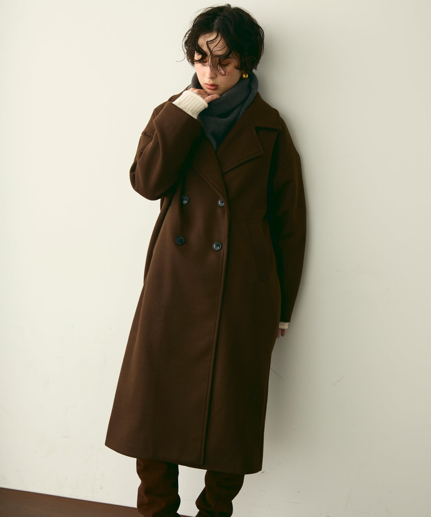 フェイクウールダブルロングコート