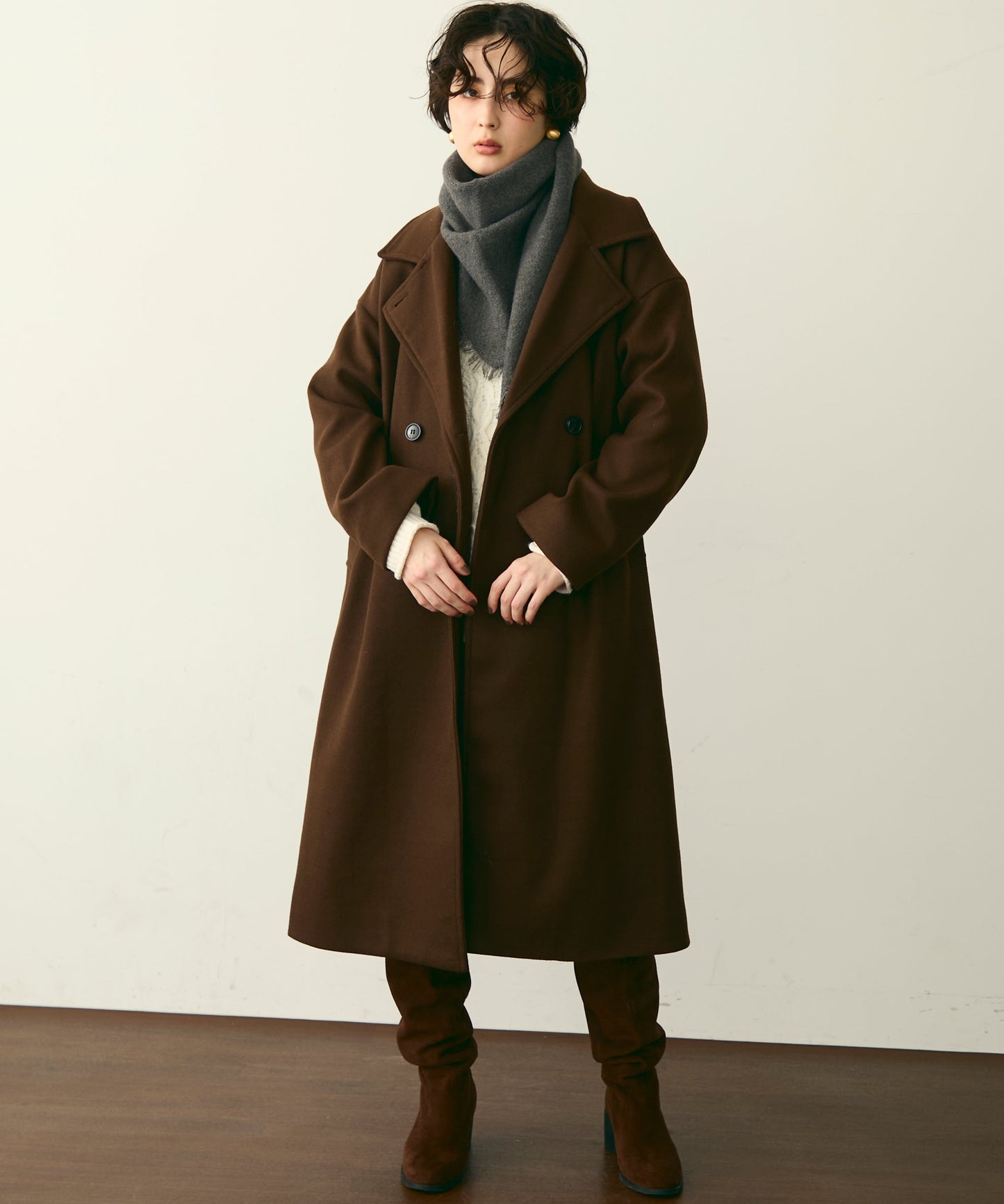 フェイクウールダブルロングコート