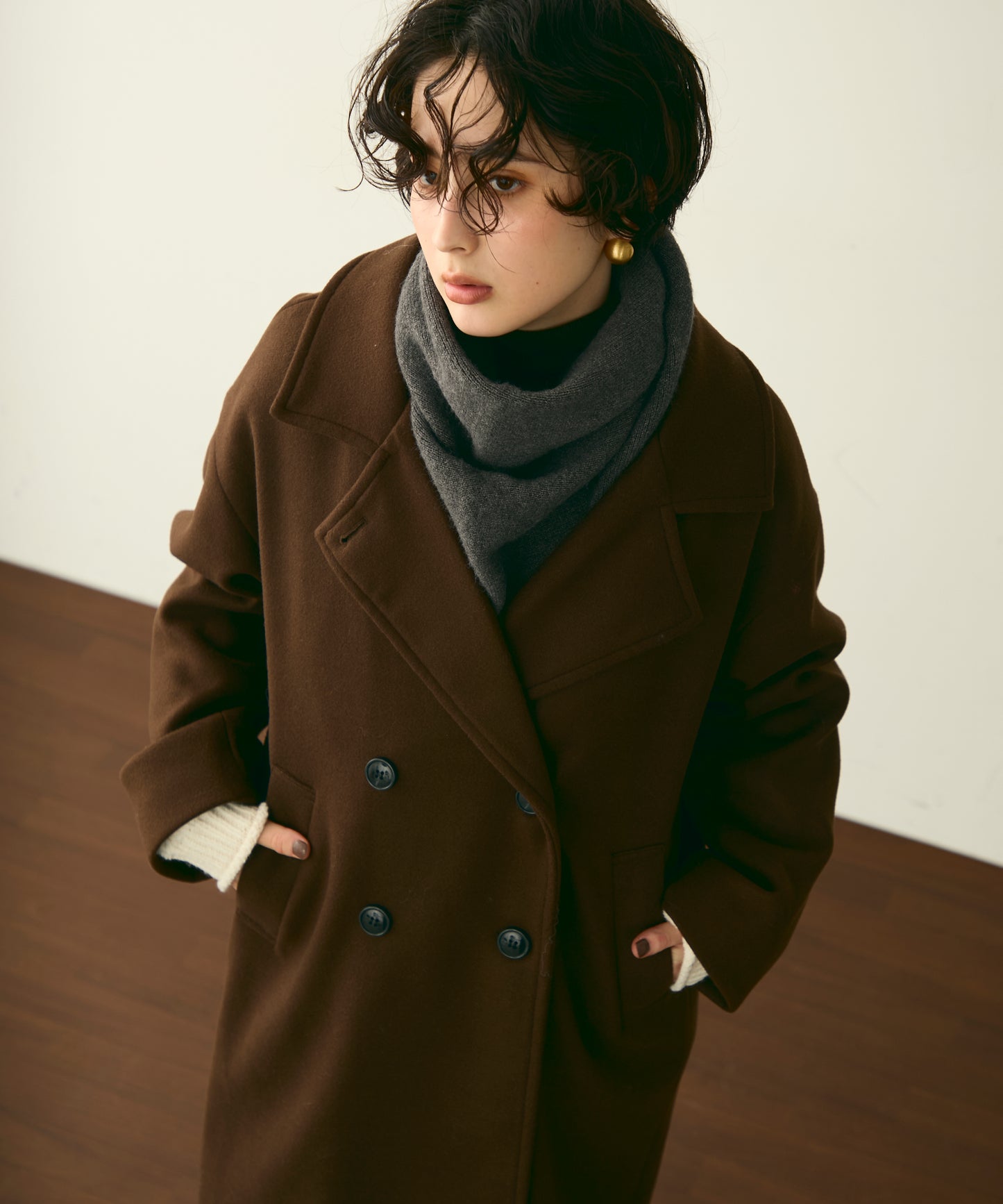 フェイクウールダブルロングコート