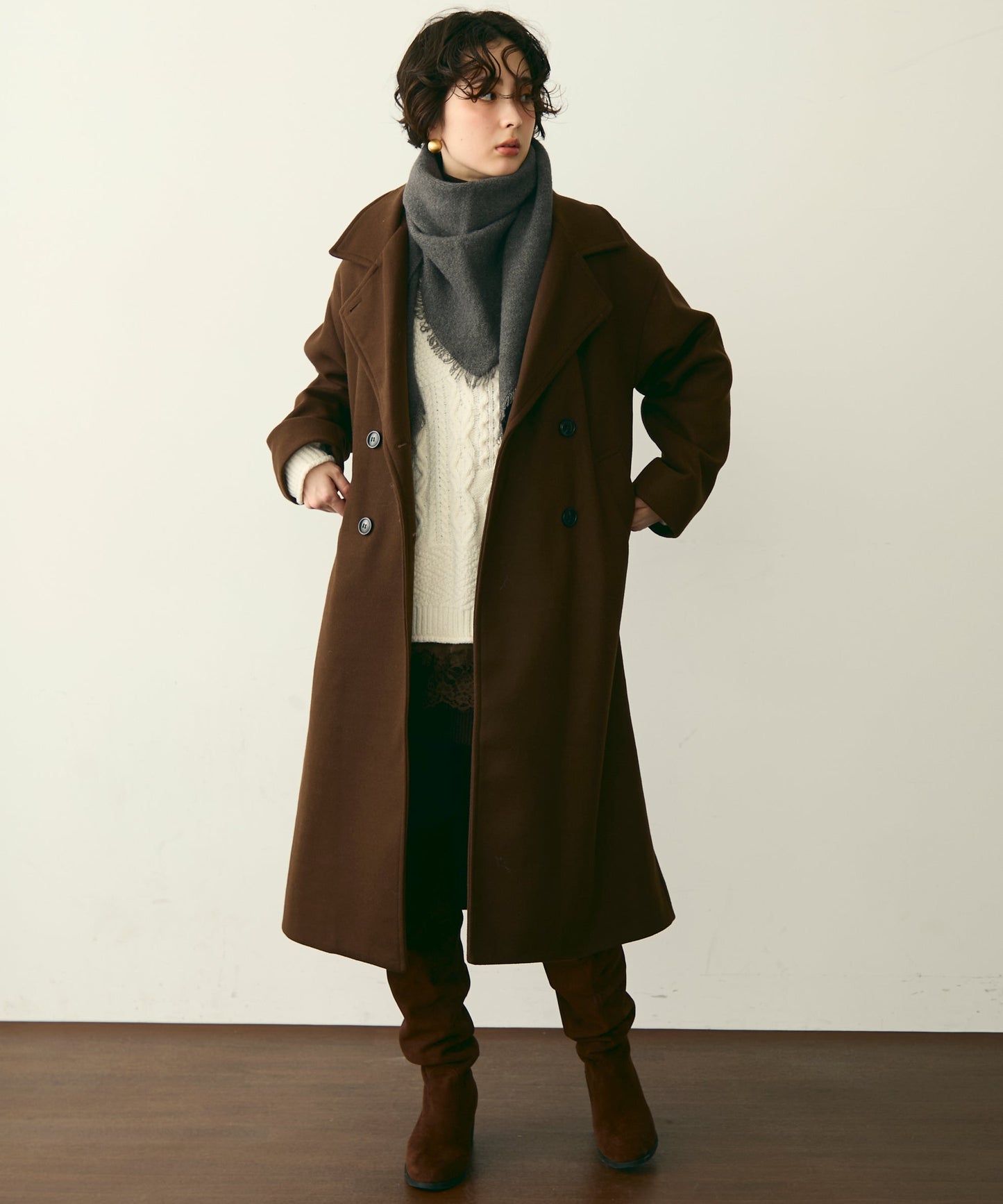 フェイクウールダブルロングコート