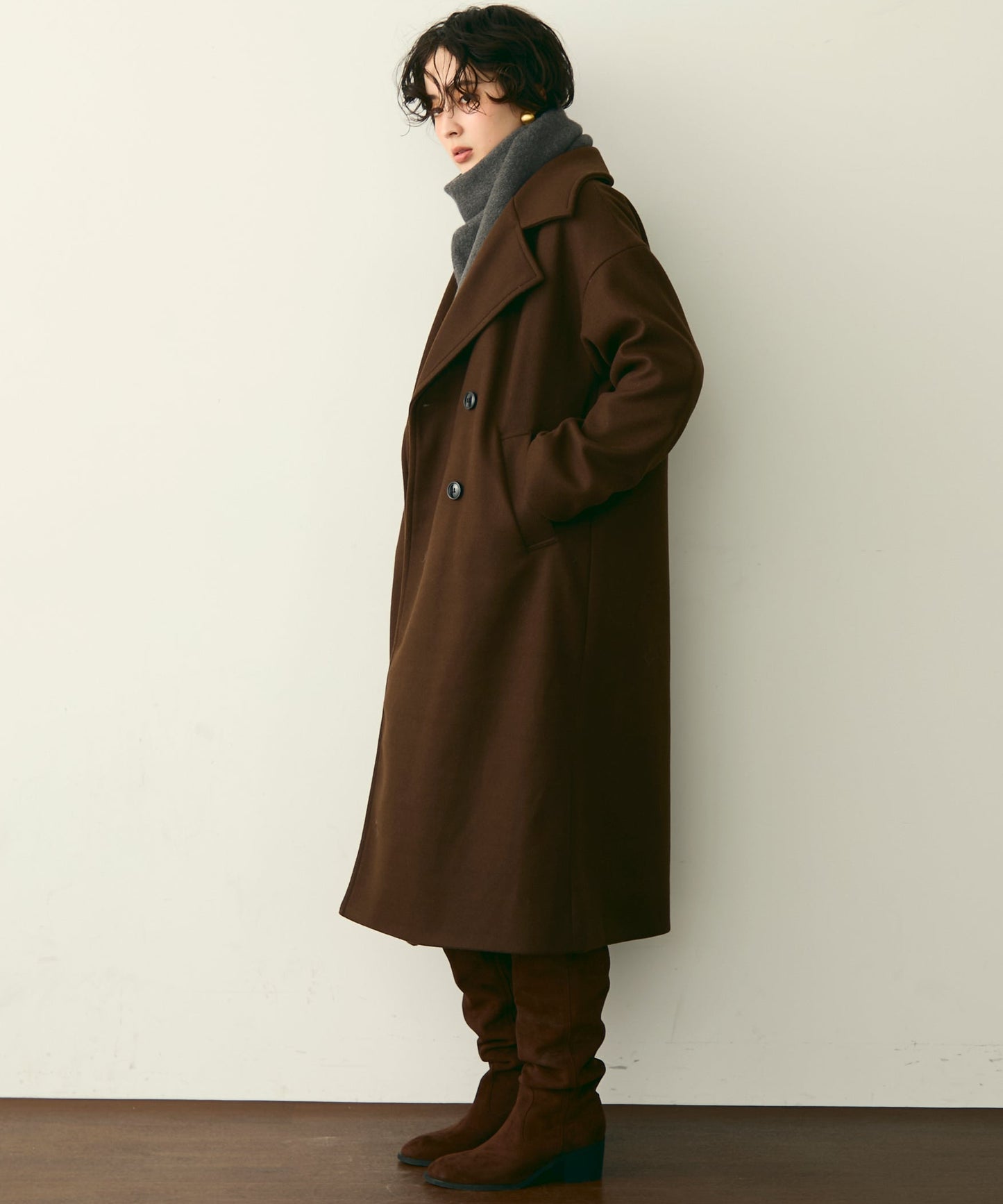 フェイクウールダブルロングコート