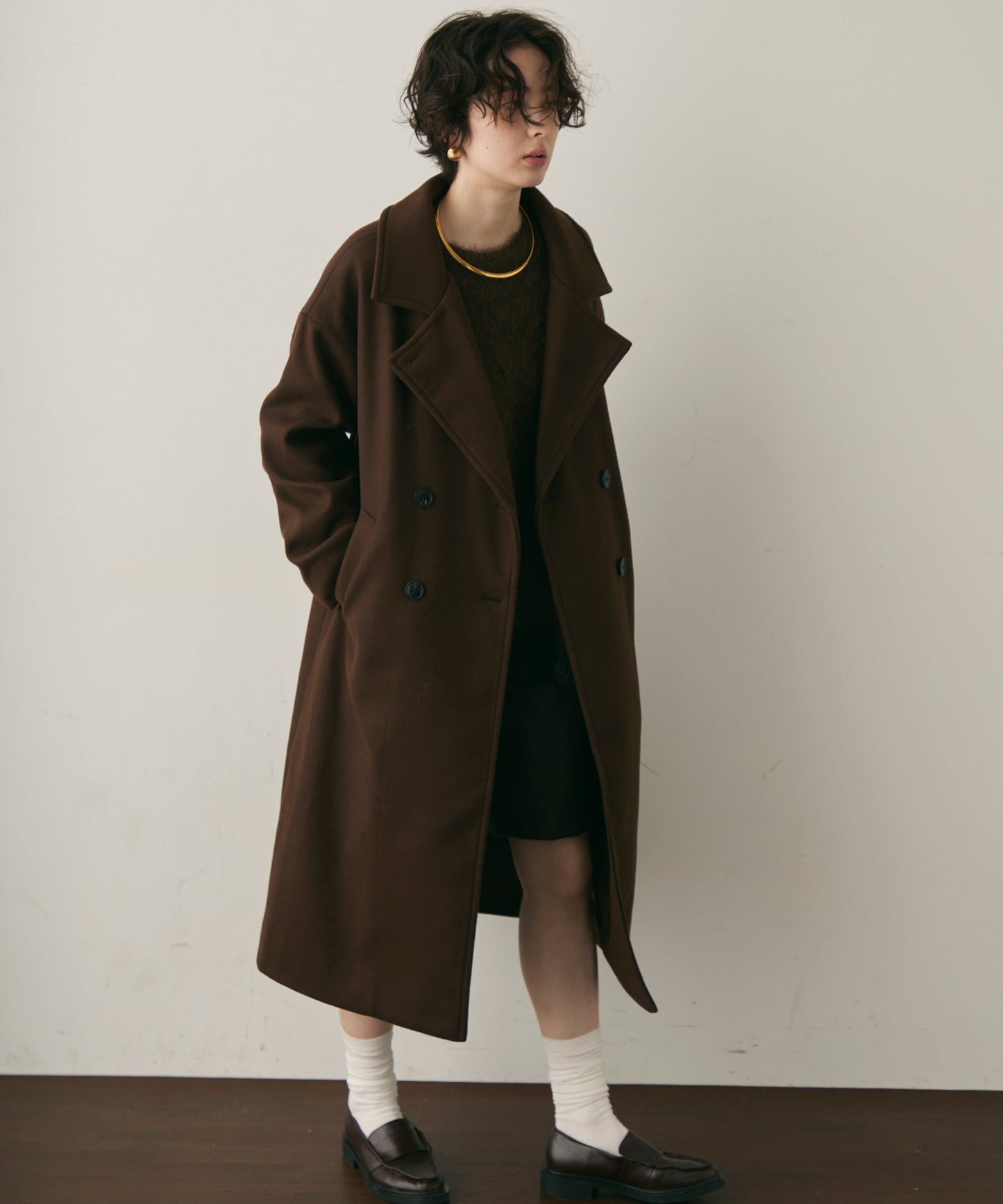 フェイクウールダブルロングコート