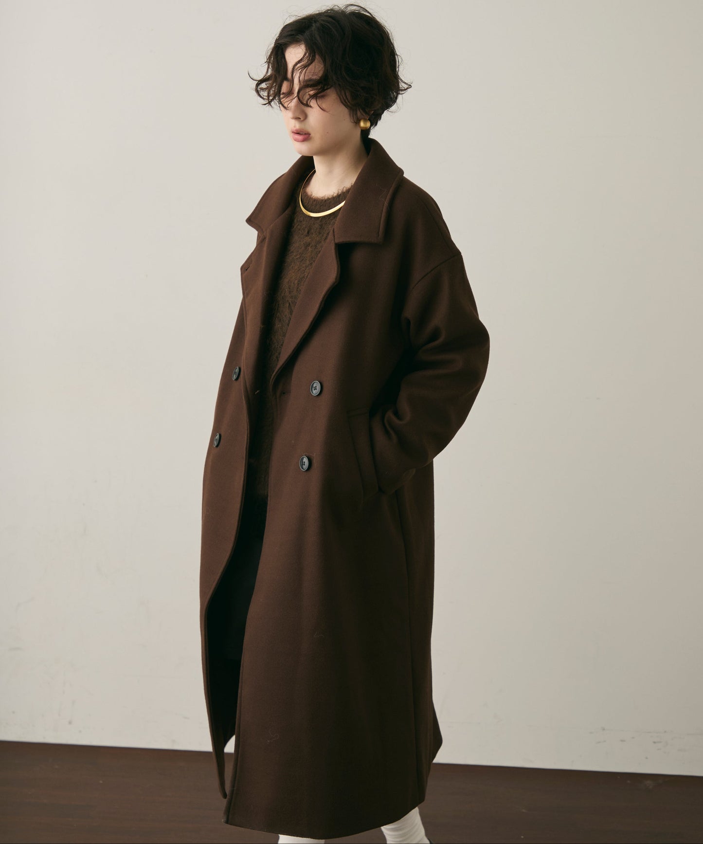 フェイクウールダブルロングコート
