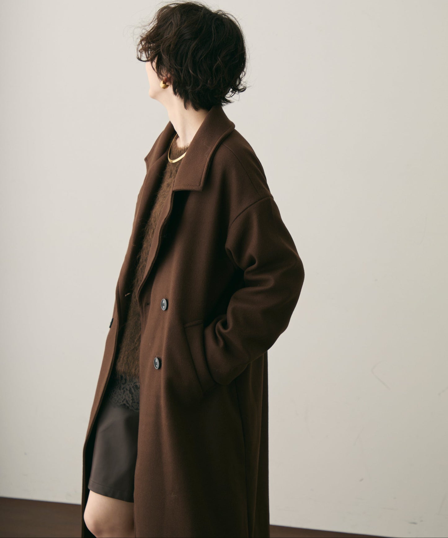 フェイクウールダブルロングコート