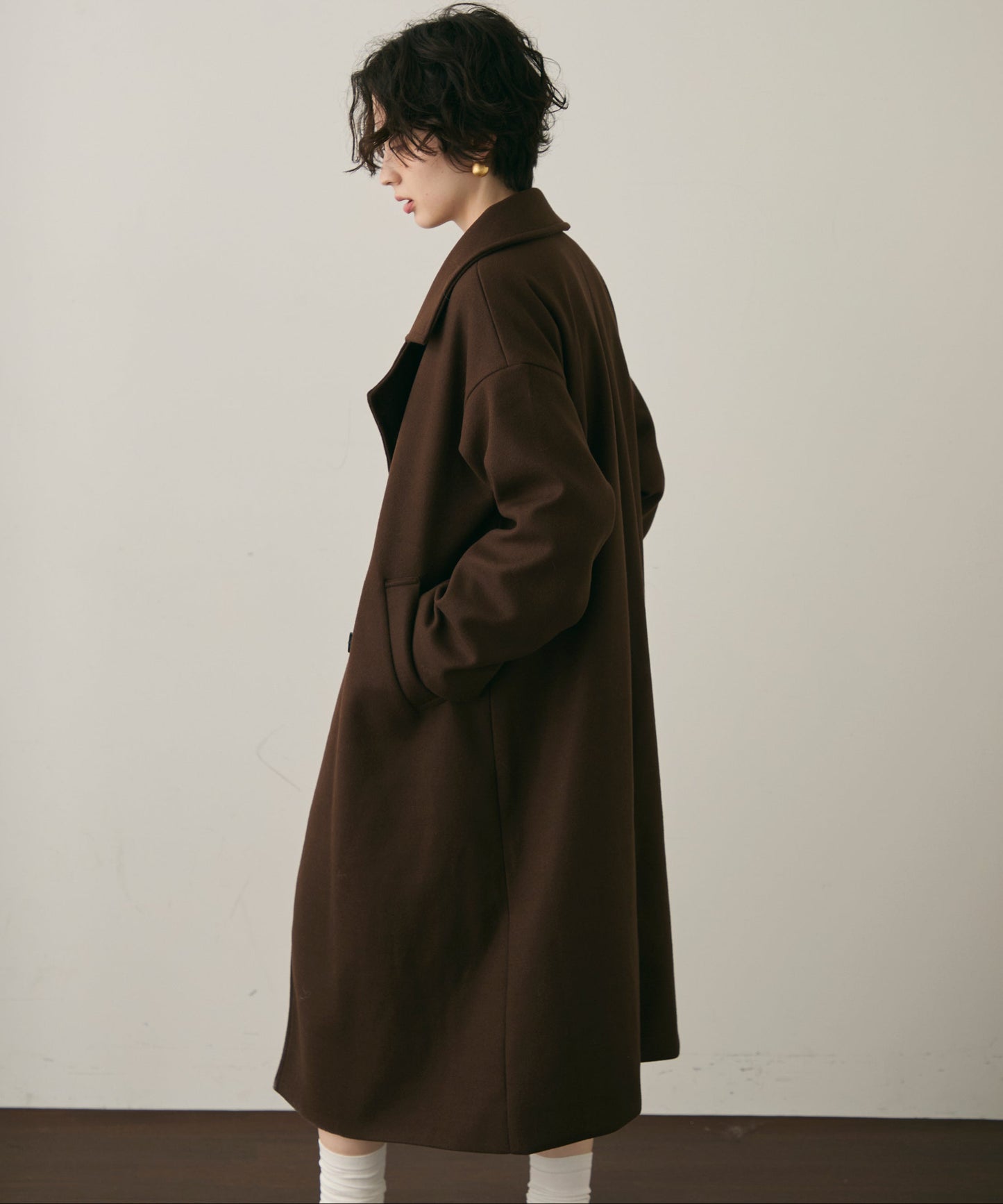 フェイクウールダブルロングコート