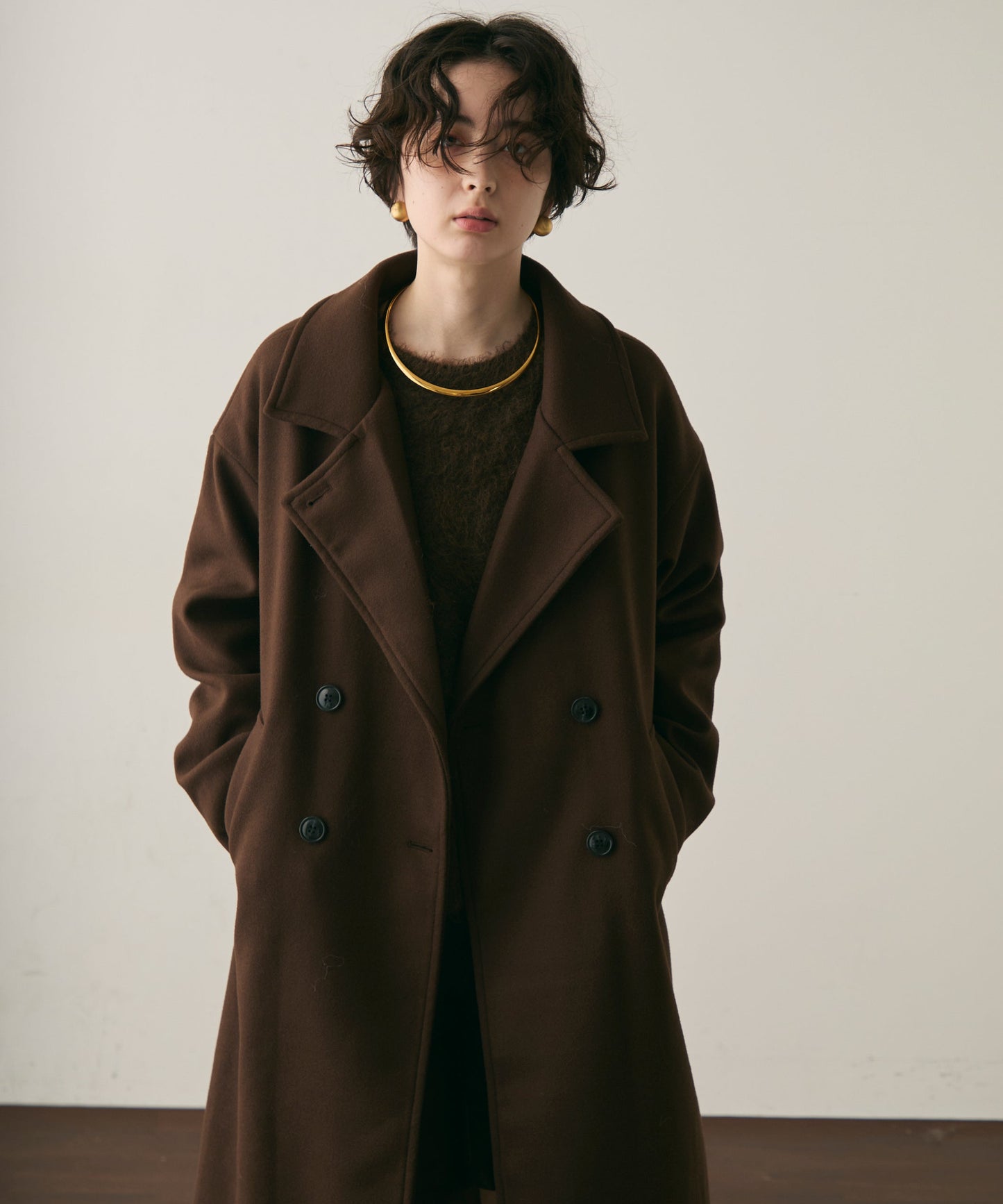 フェイクウールダブルロングコート