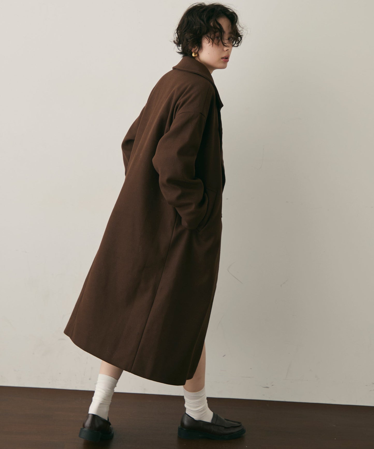 フェイクウールダブルロングコート