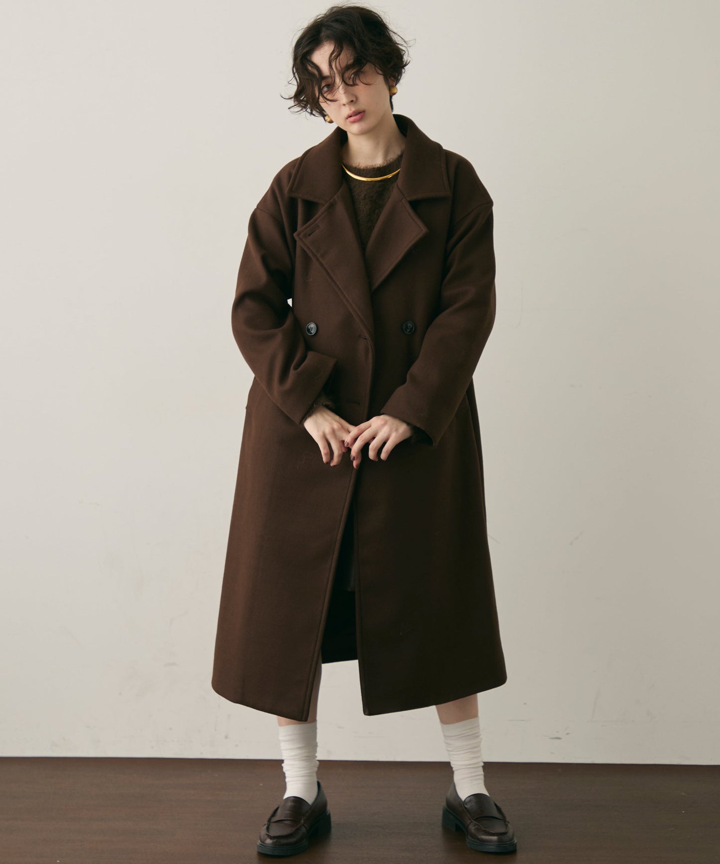 フェイクウールダブルロングコート