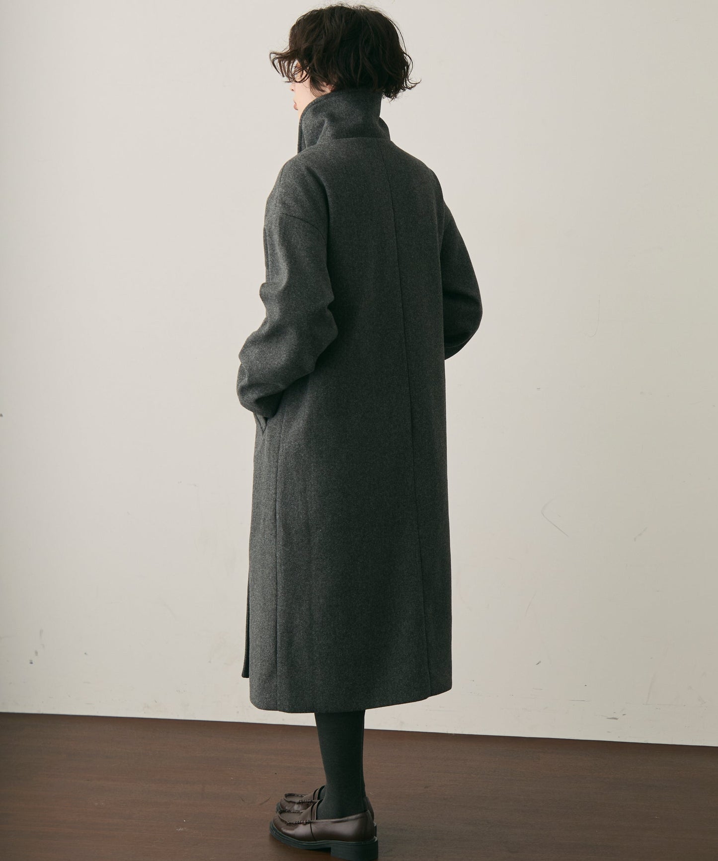 フェイクウールダブルロングコート