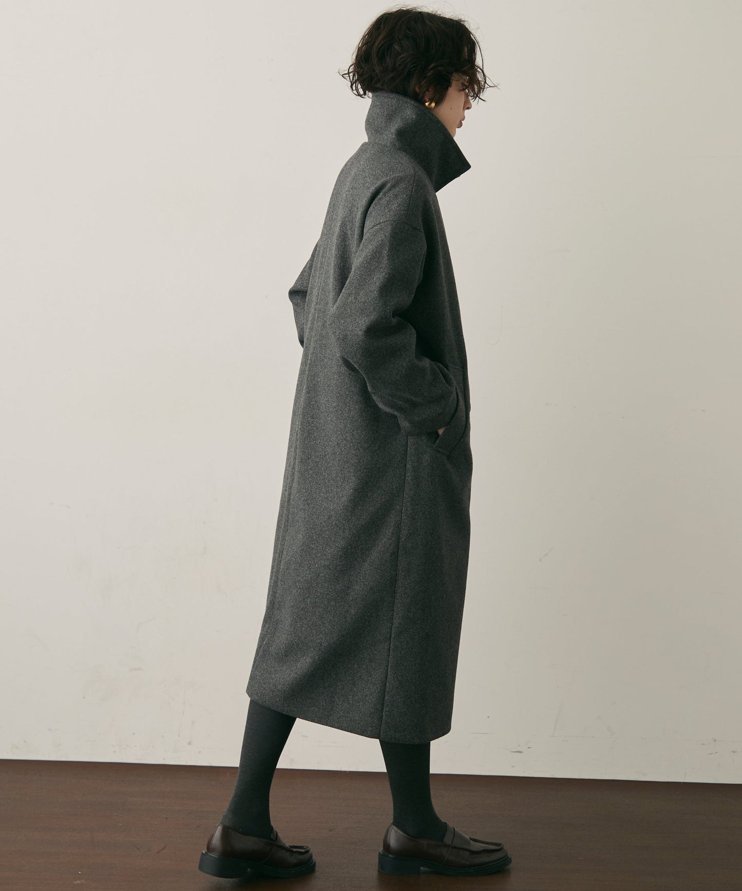 フェイクウールダブルロングコート