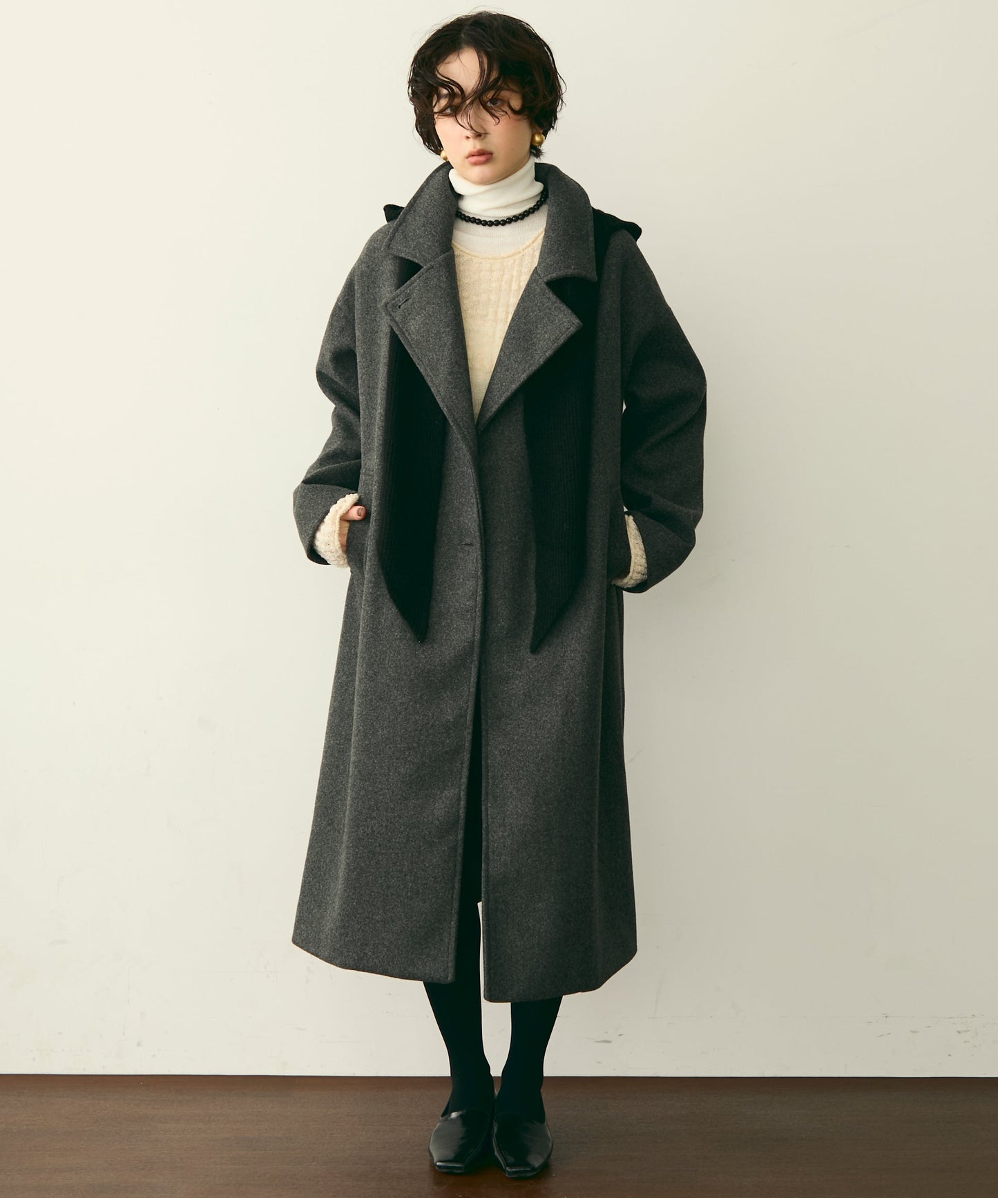 フェイクウールダブルロングコート
