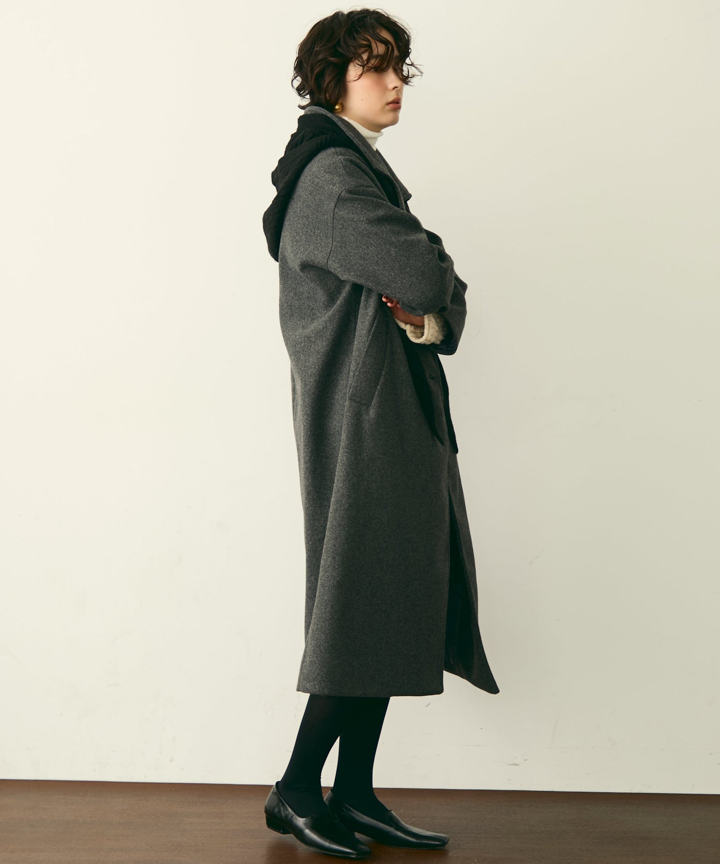 フェイクウールダブルロングコート