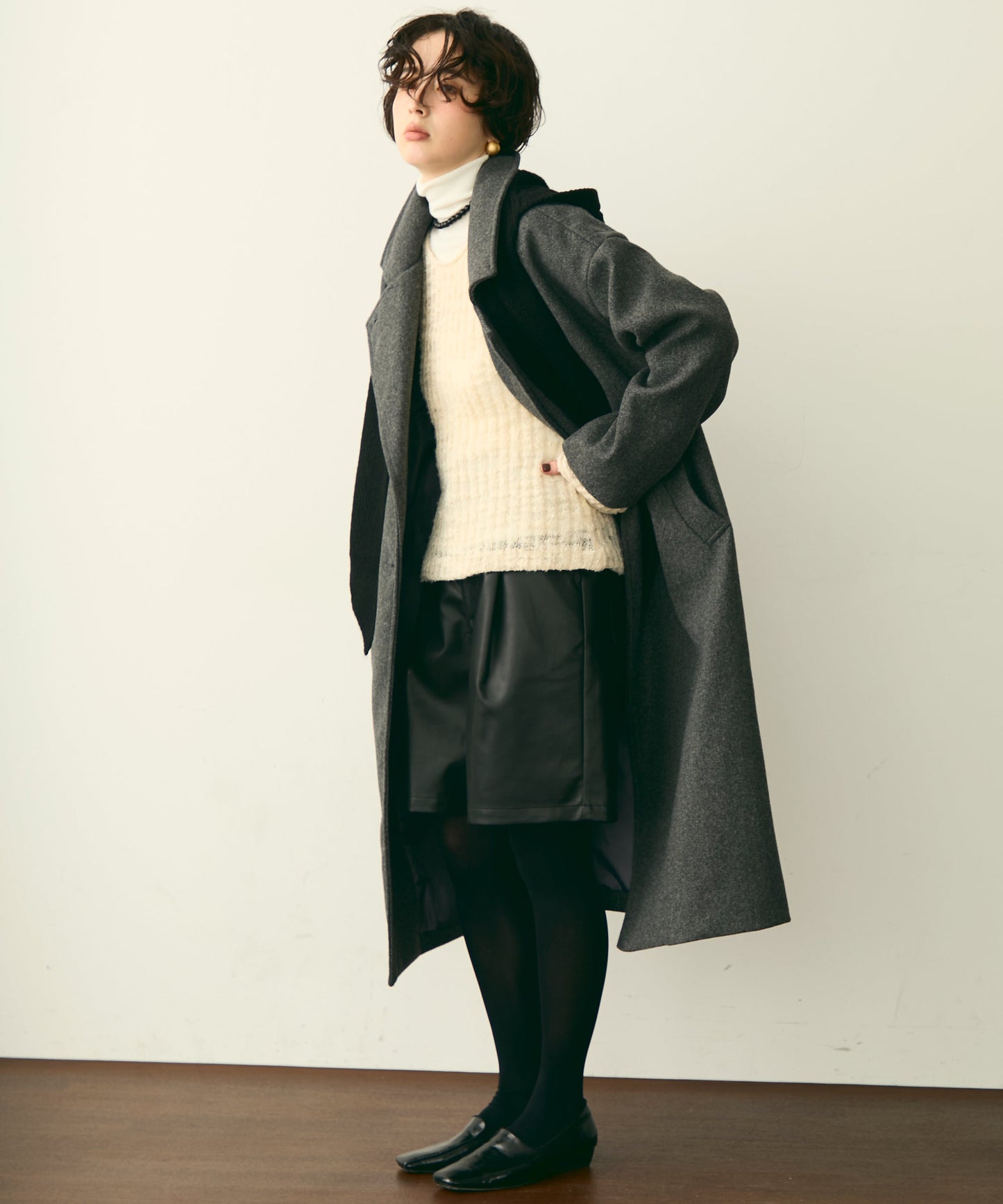 フェイクウールダブルロングコート