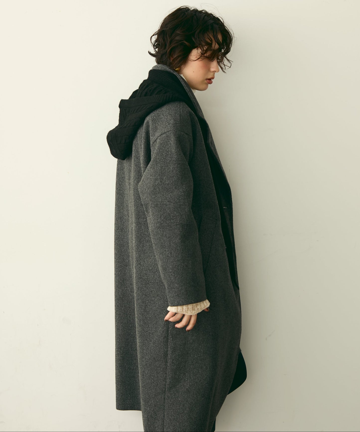 フェイクウールダブルロングコート