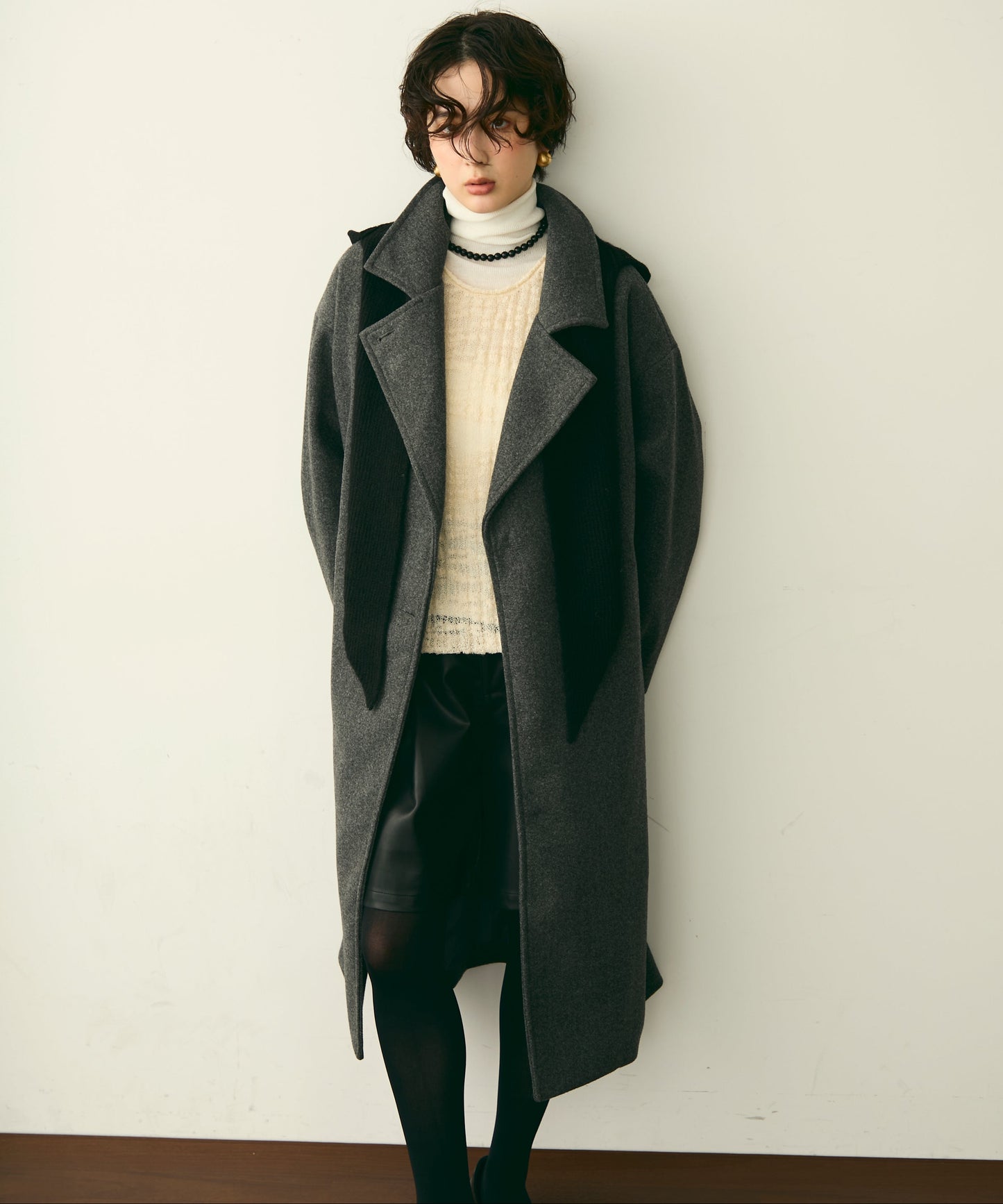 フェイクウールダブルロングコート