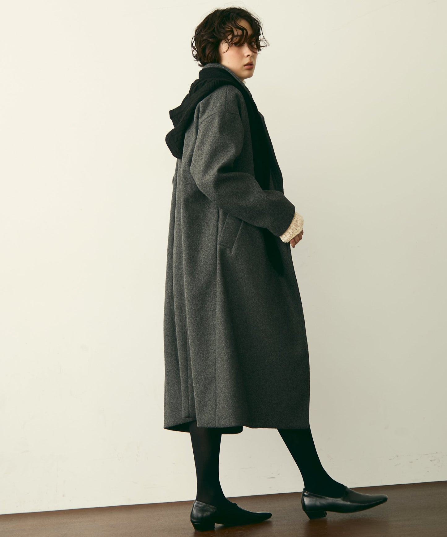 フェイクウールダブルロングコート
