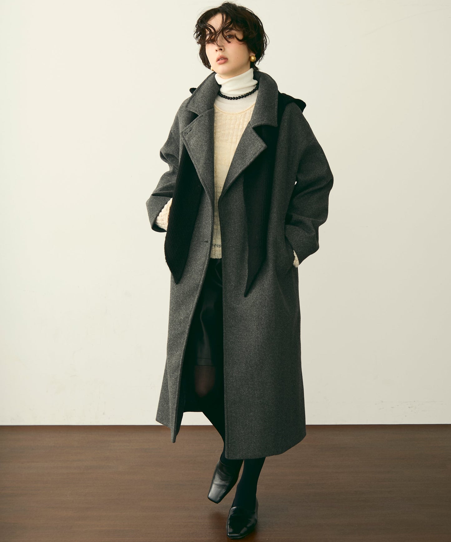 フェイクウールダブルロングコート
