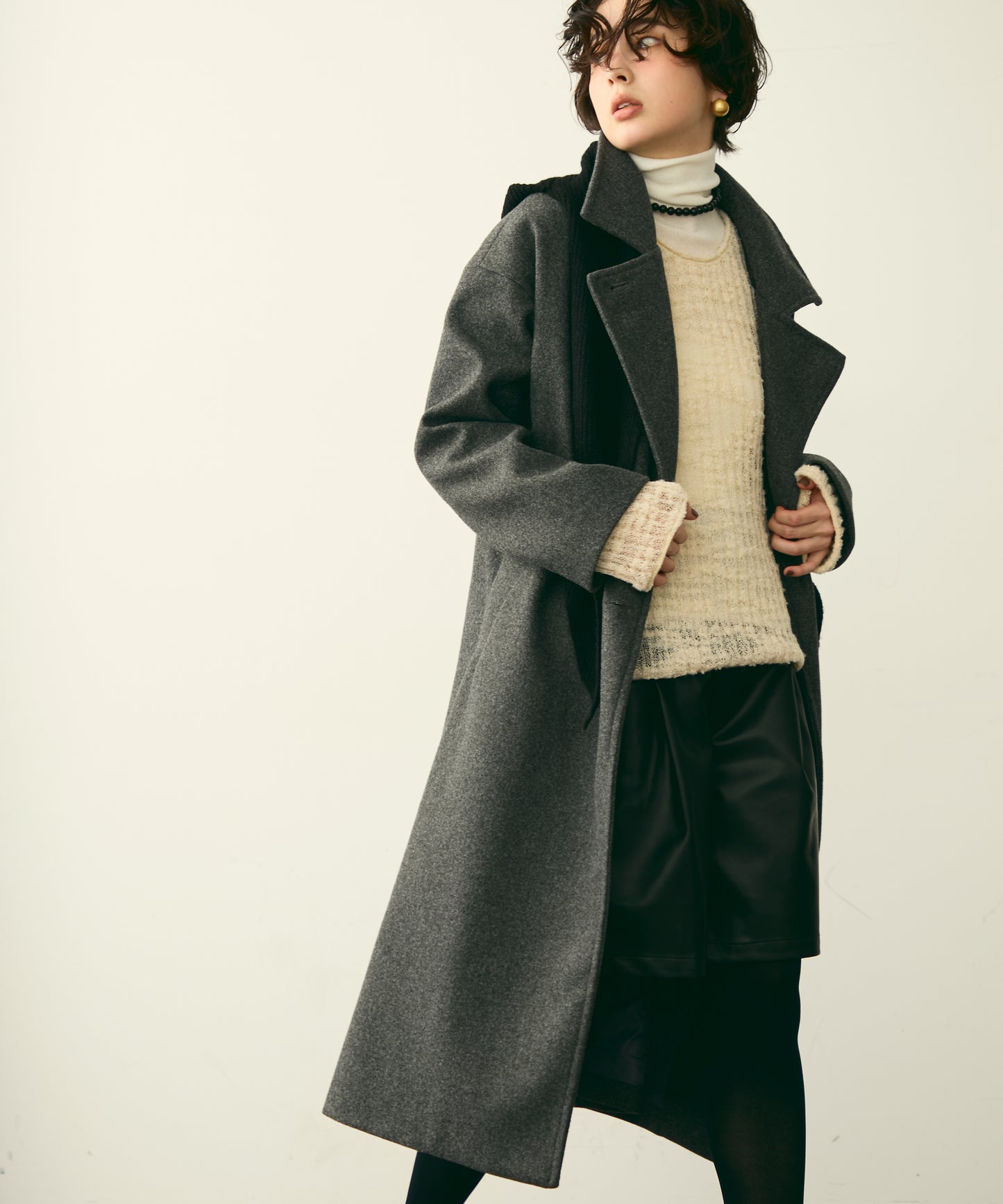 フェイクウールダブルロングコート