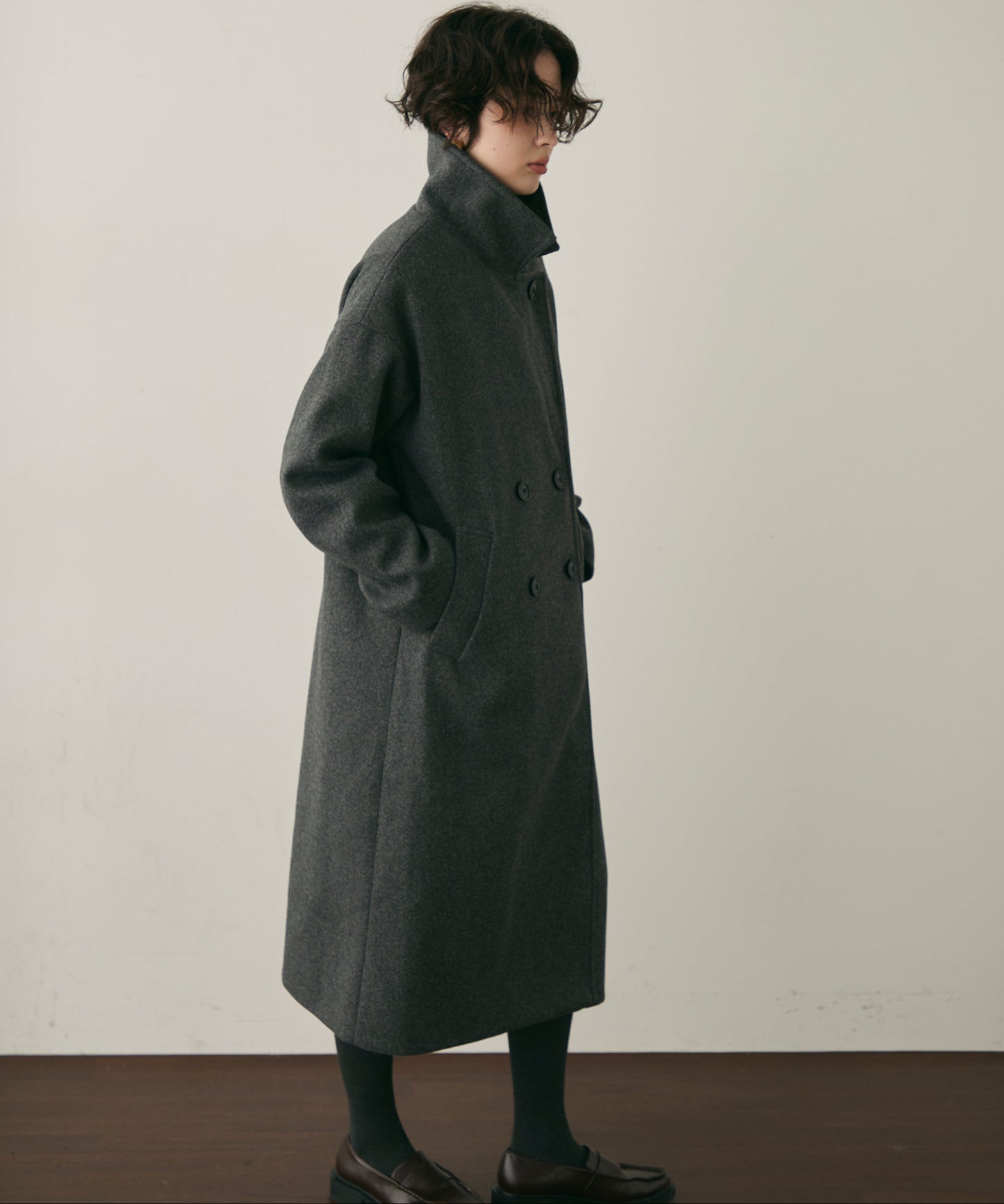 フェイクウールダブルロングコート