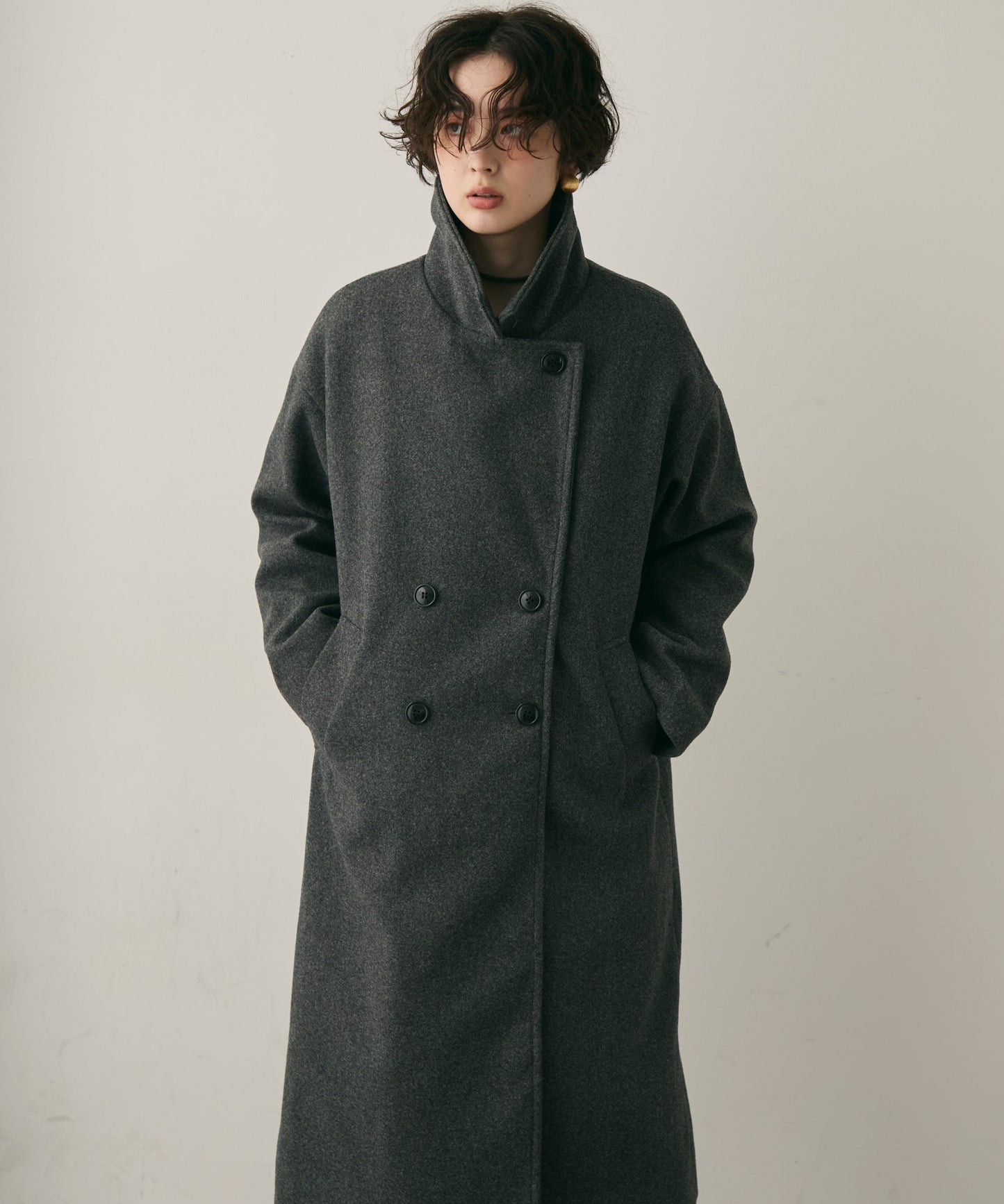 フェイクウールダブルロングコート