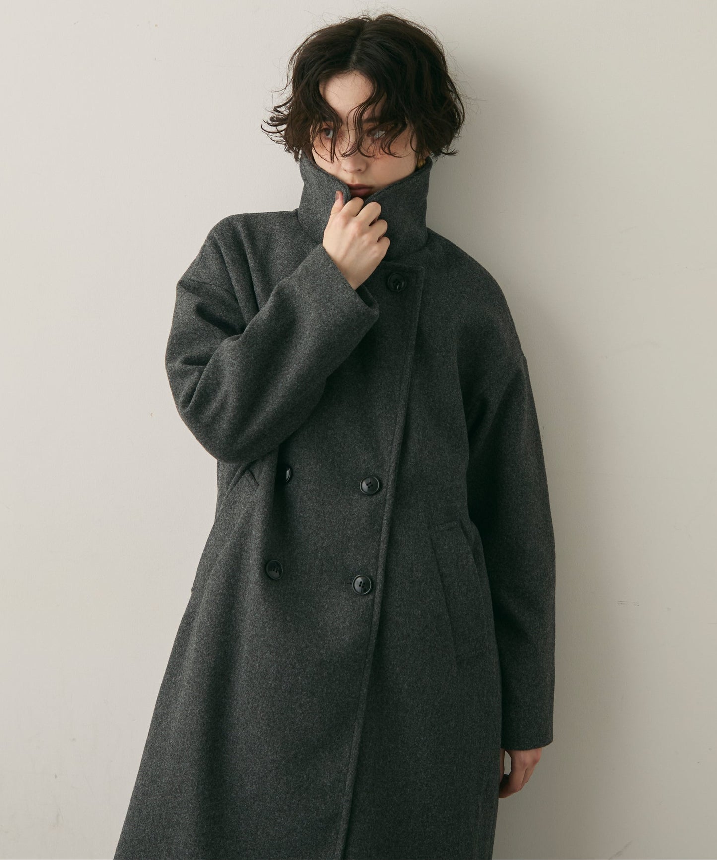 フェイクウールダブルロングコート