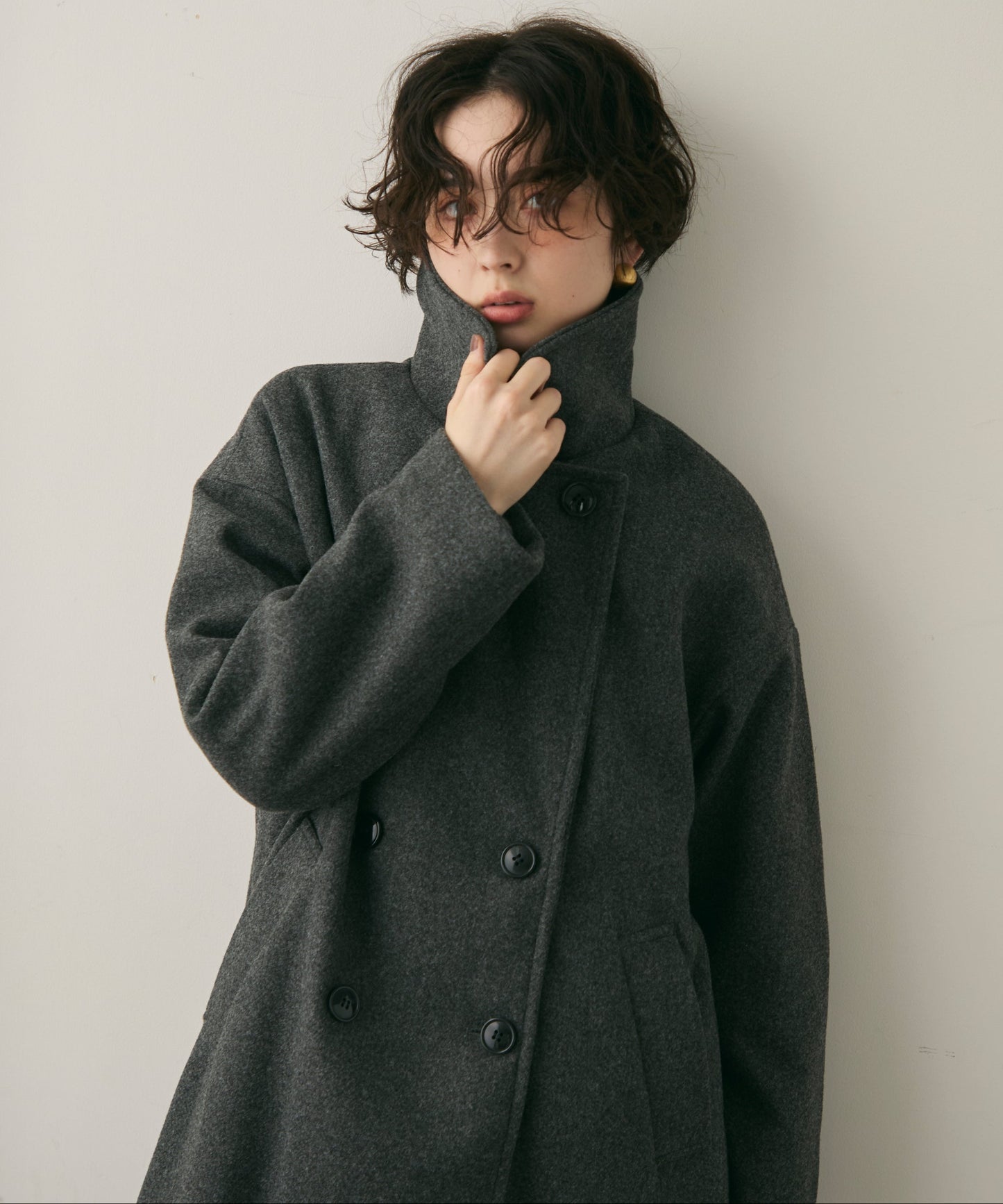 フェイクウールダブルロングコート