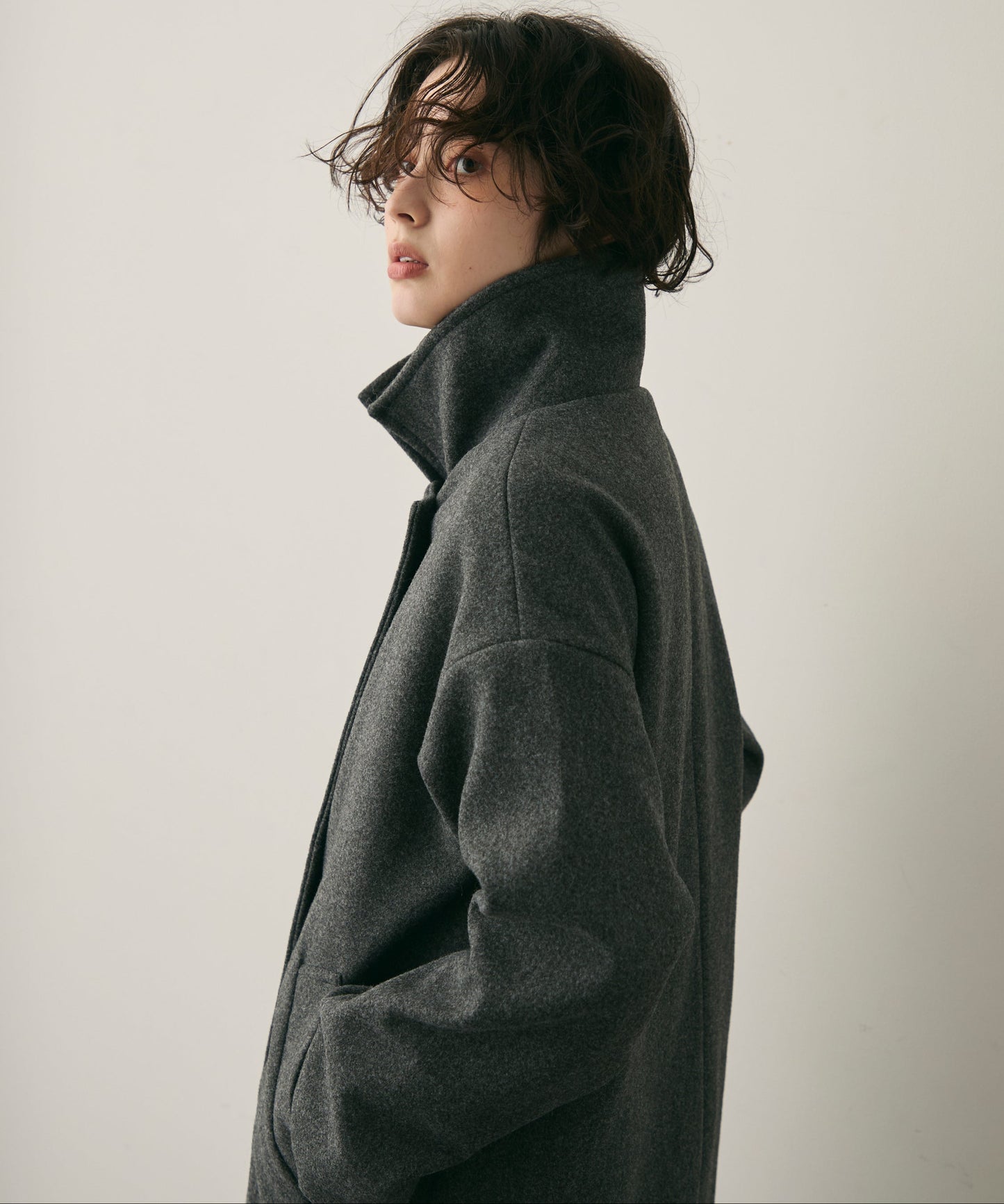 フェイクウールダブルロングコート