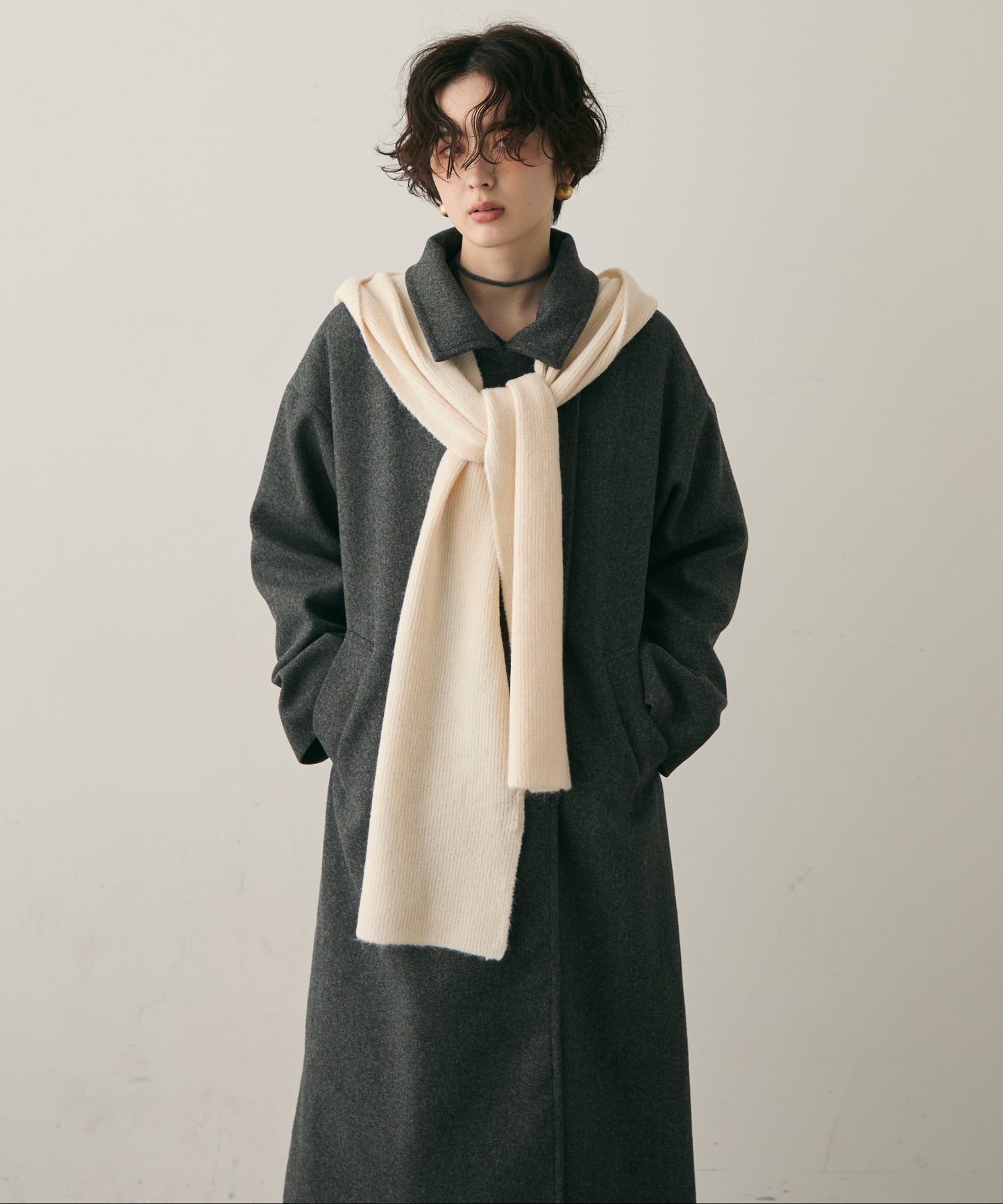 フェイクウールダブルロングコート