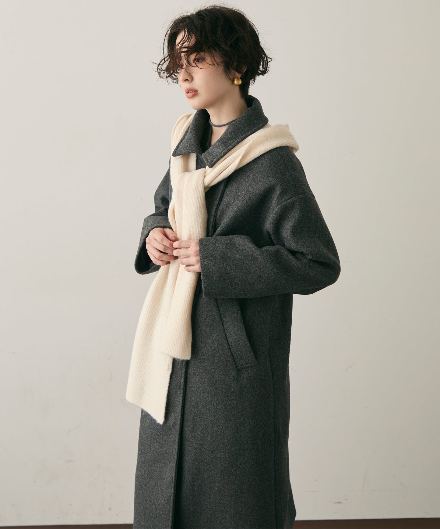 フェイクウールダブルロングコート