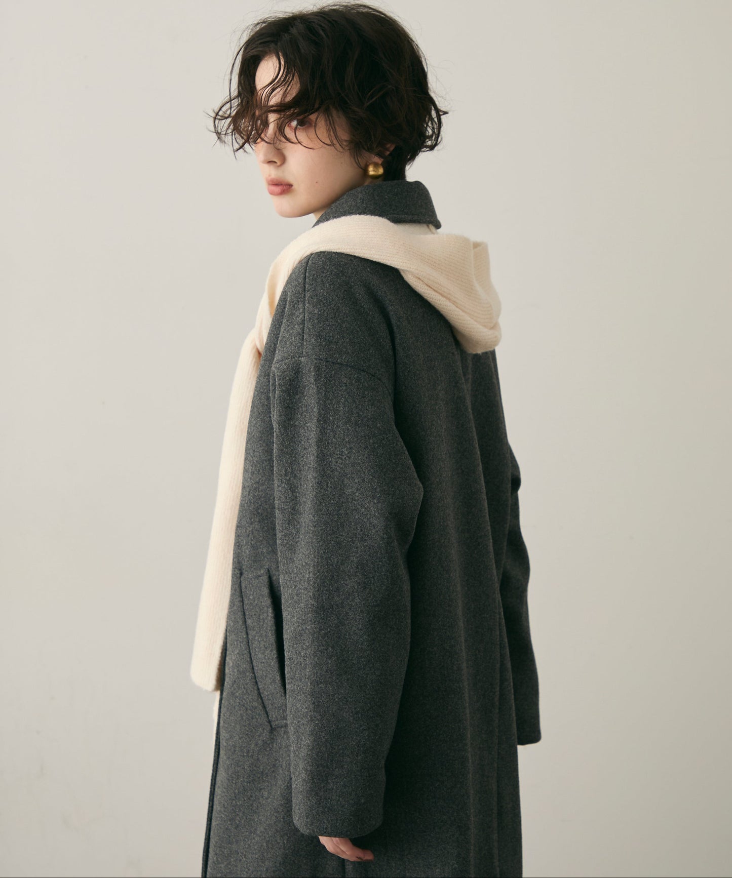 フェイクウールダブルロングコート
