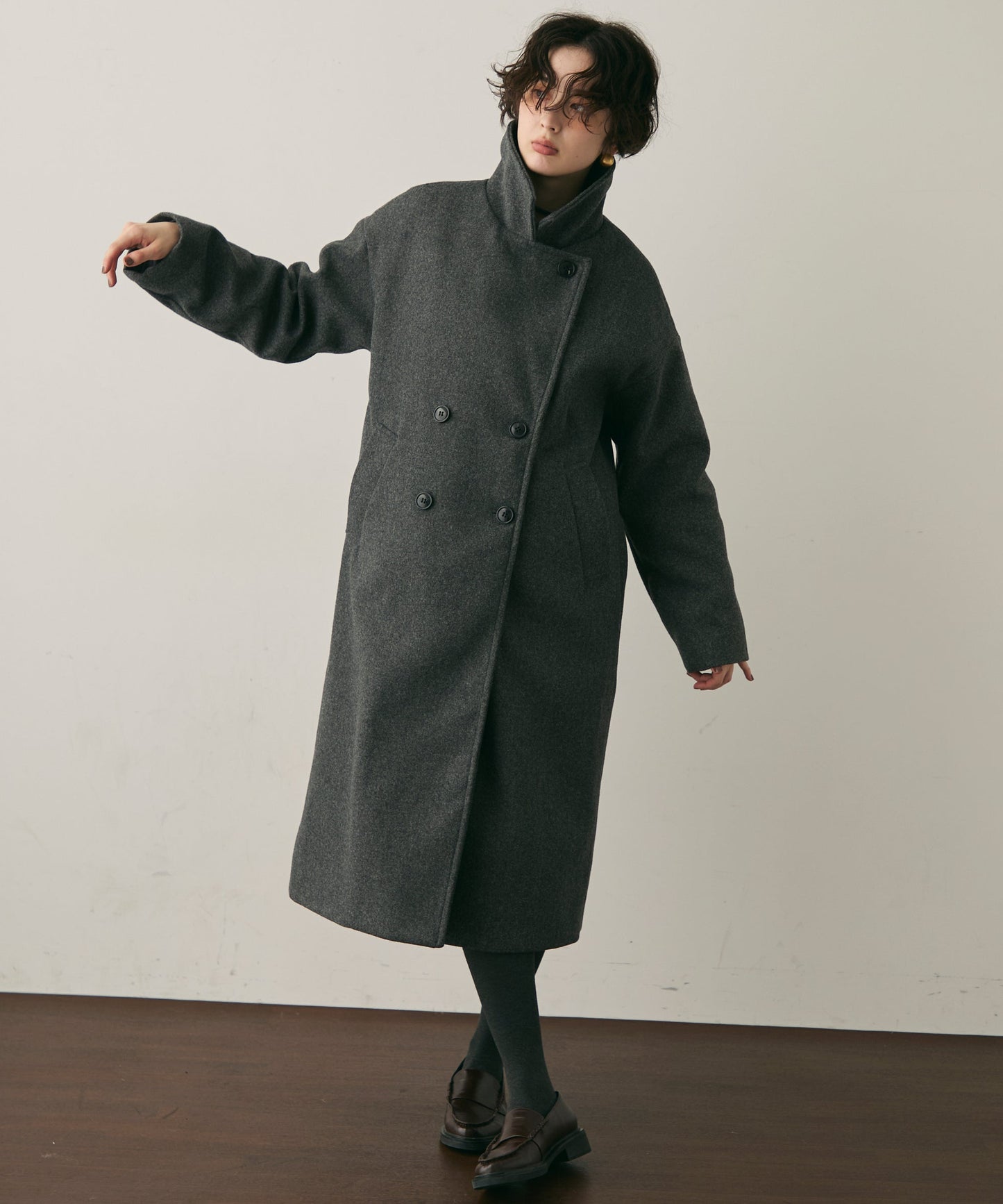 フェイクウールダブルロングコート