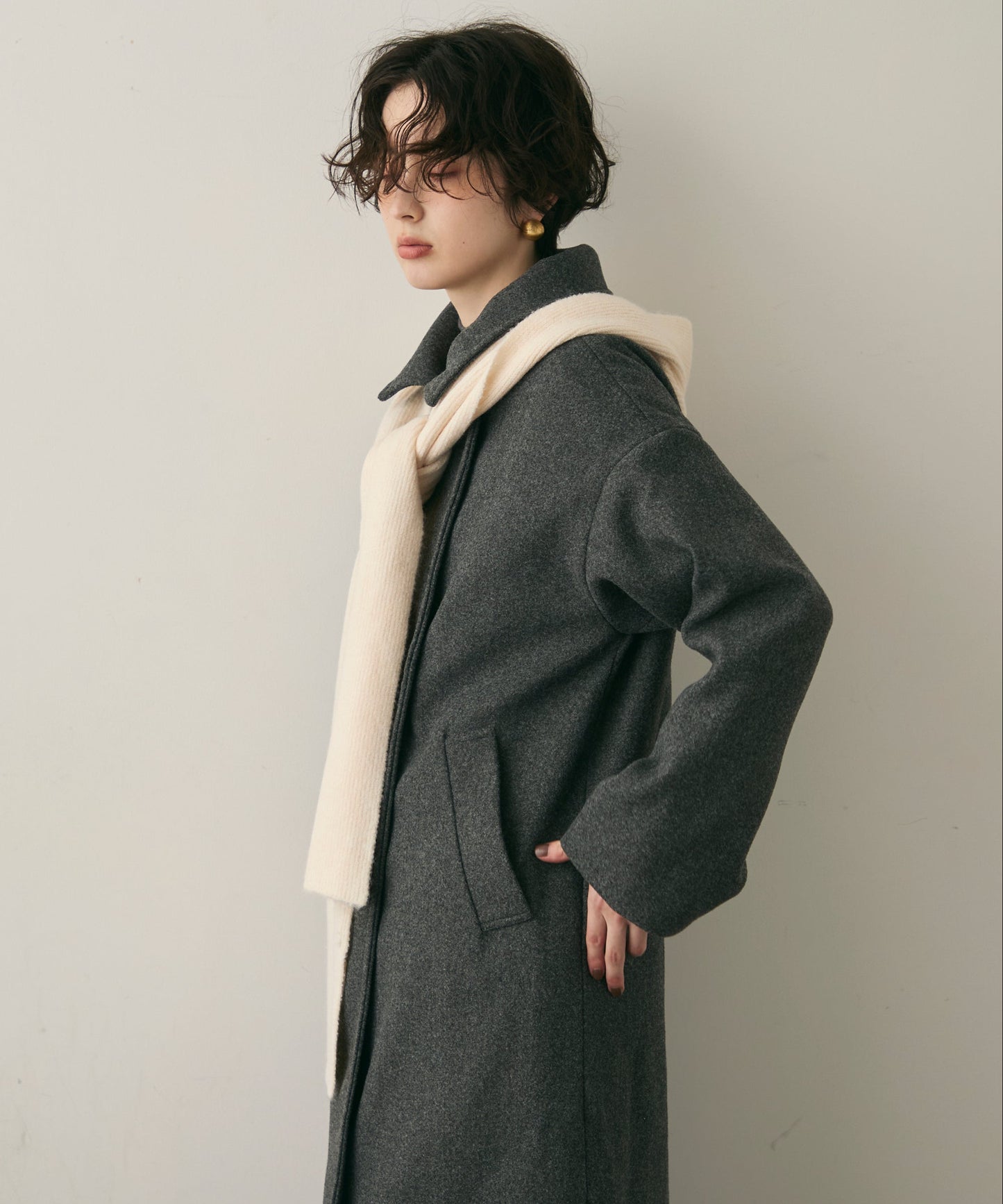 フェイクウールダブルロングコート