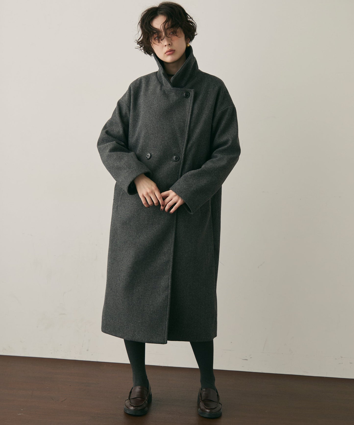 フェイクウールダブルロングコート