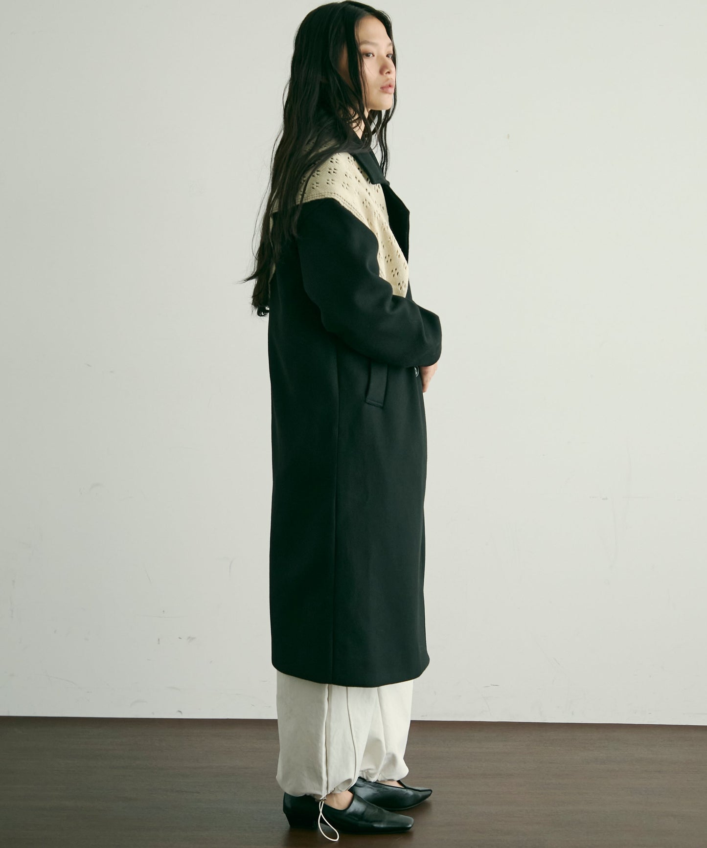 フェイクウールダブルロングコート