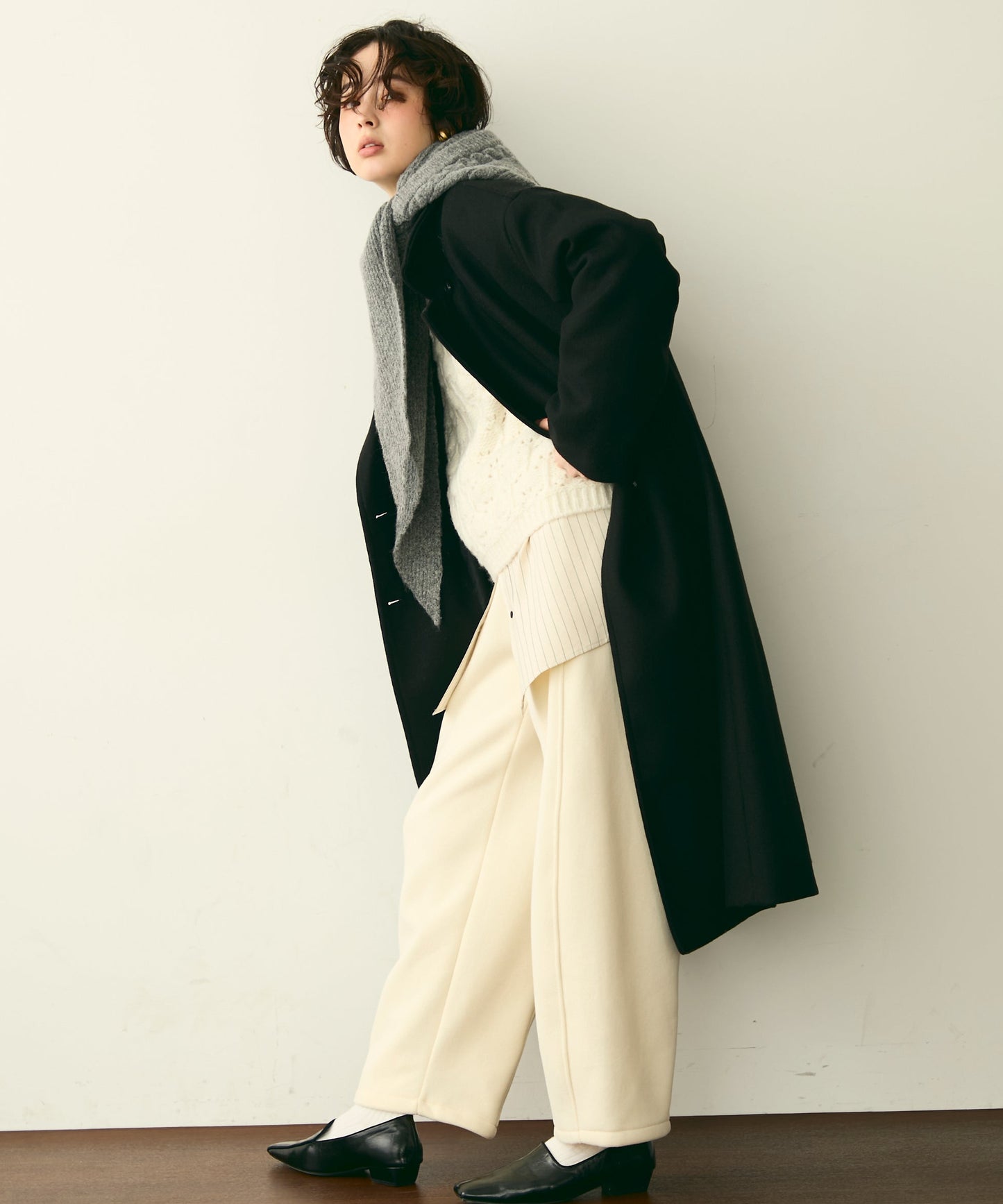 フェイクウールダブルロングコート